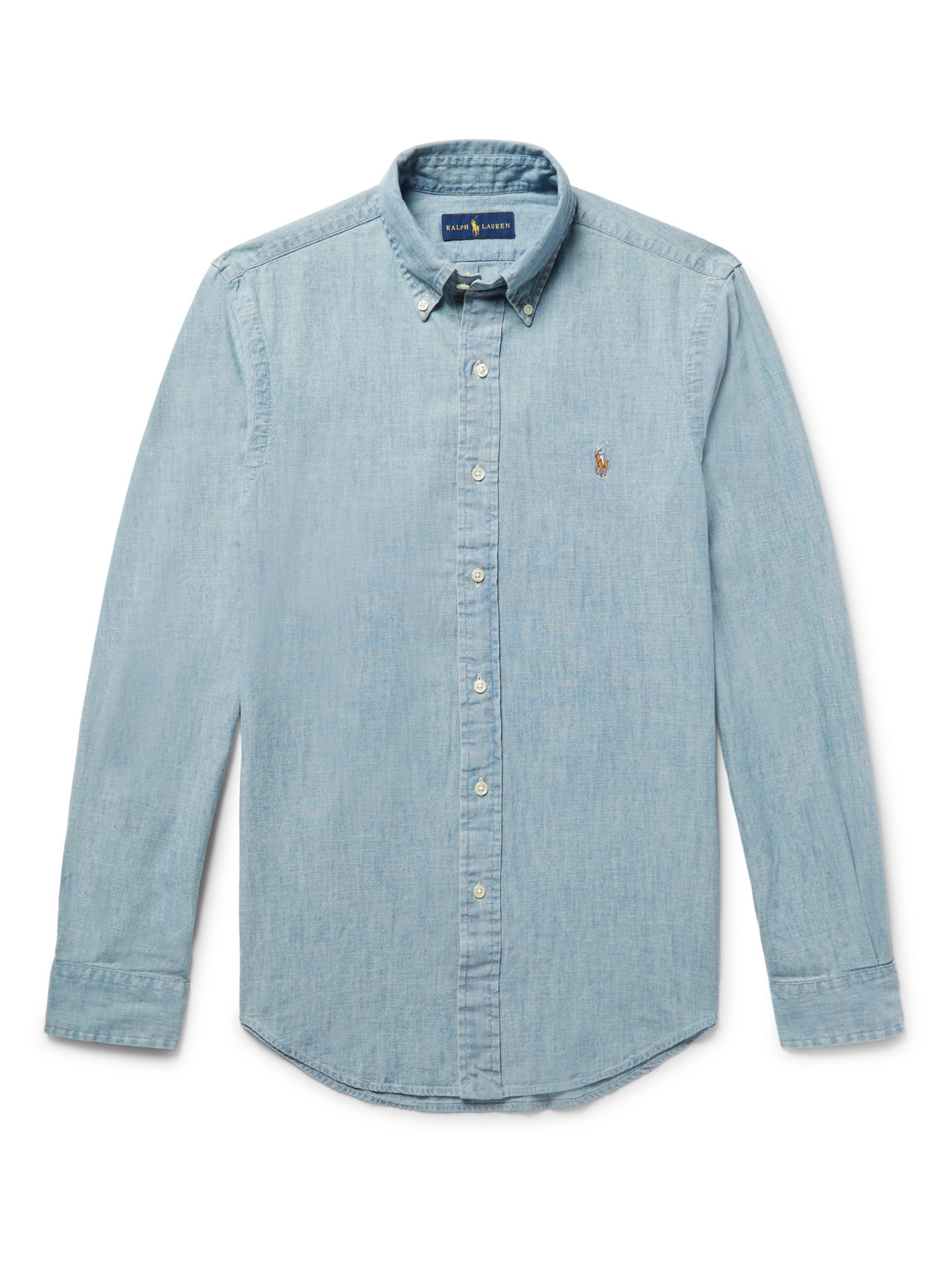 Shop Polo Ralph Lauren Slim-fit Washed Cotton-chambray Shirt In Blue