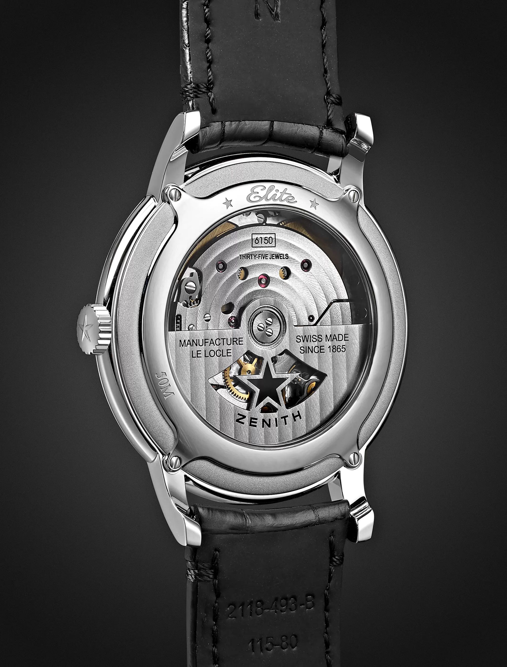 ZENITH Elite 6150 42mm Stainless Steel and Alligator Watch, Ref. No. 03.2270.6150/01.C493