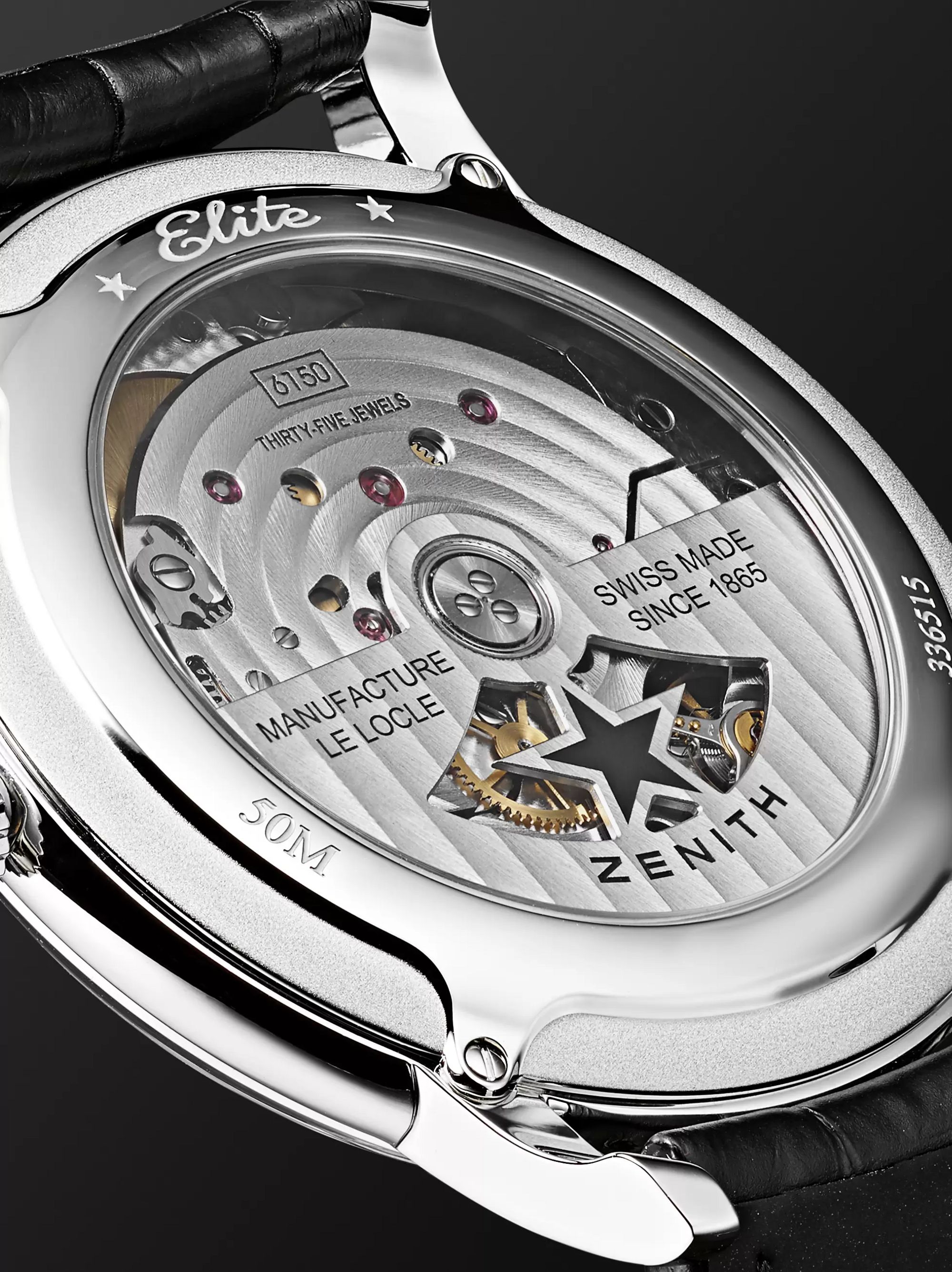 ZENITH Elite 6150 42mm Stainless Steel and Alligator Watch, Ref. No. 03.2270.6150/01.C493