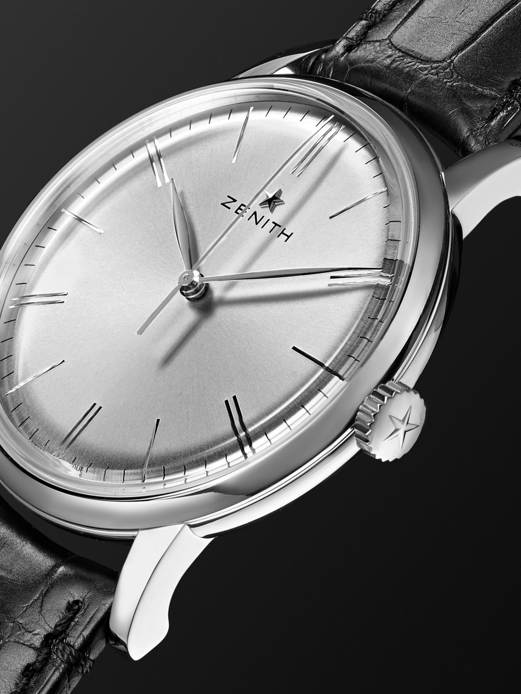 ZENITH Elite 6150 42mm Stainless Steel and Alligator Watch, Ref. No. 03.2270.6150/01.C493