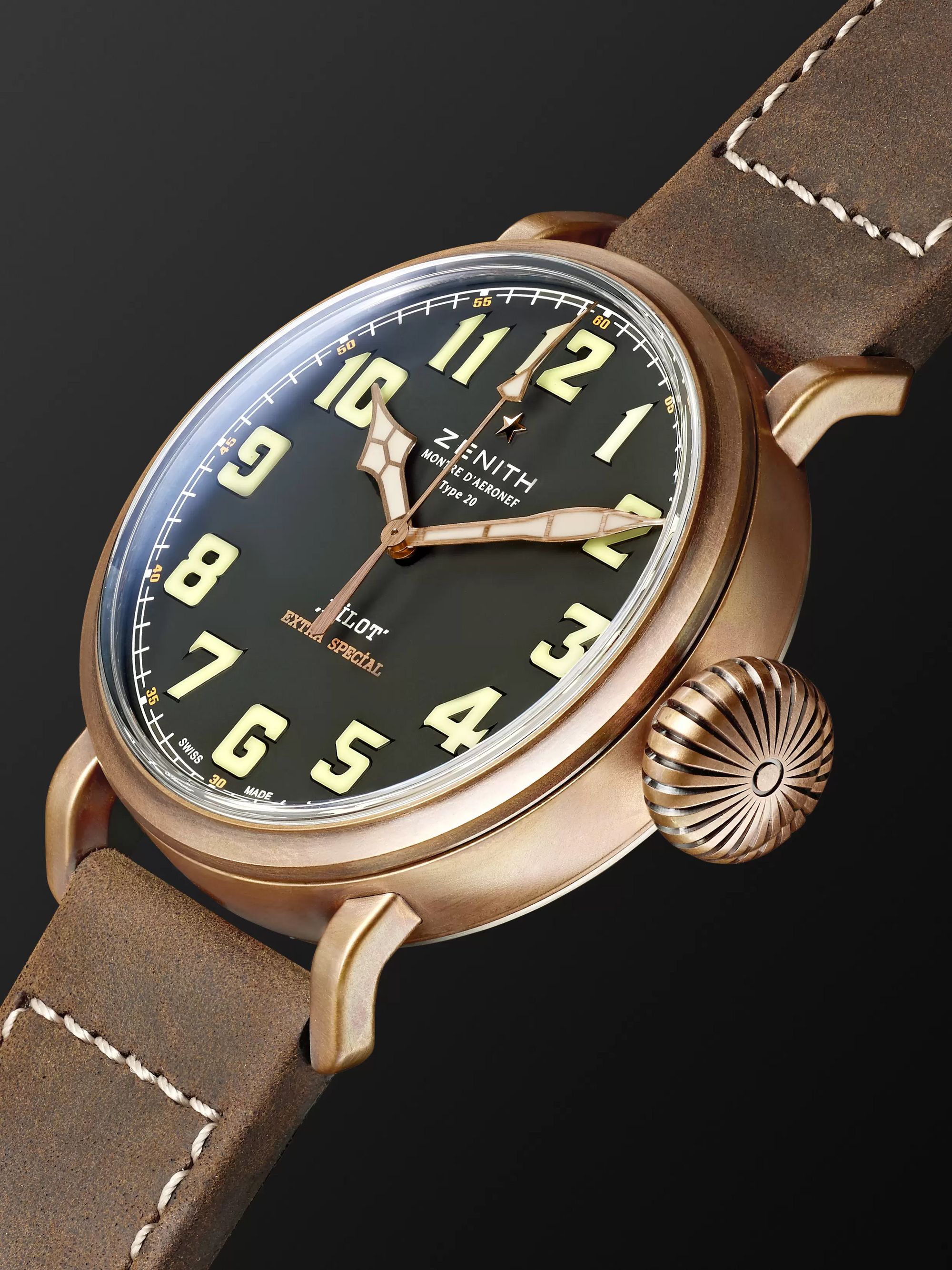 ZENITH Pilot Type 20 Extra Special 45mm Bronze and Nubuck Watch, Ref. No. 29.2430.679/21.C753