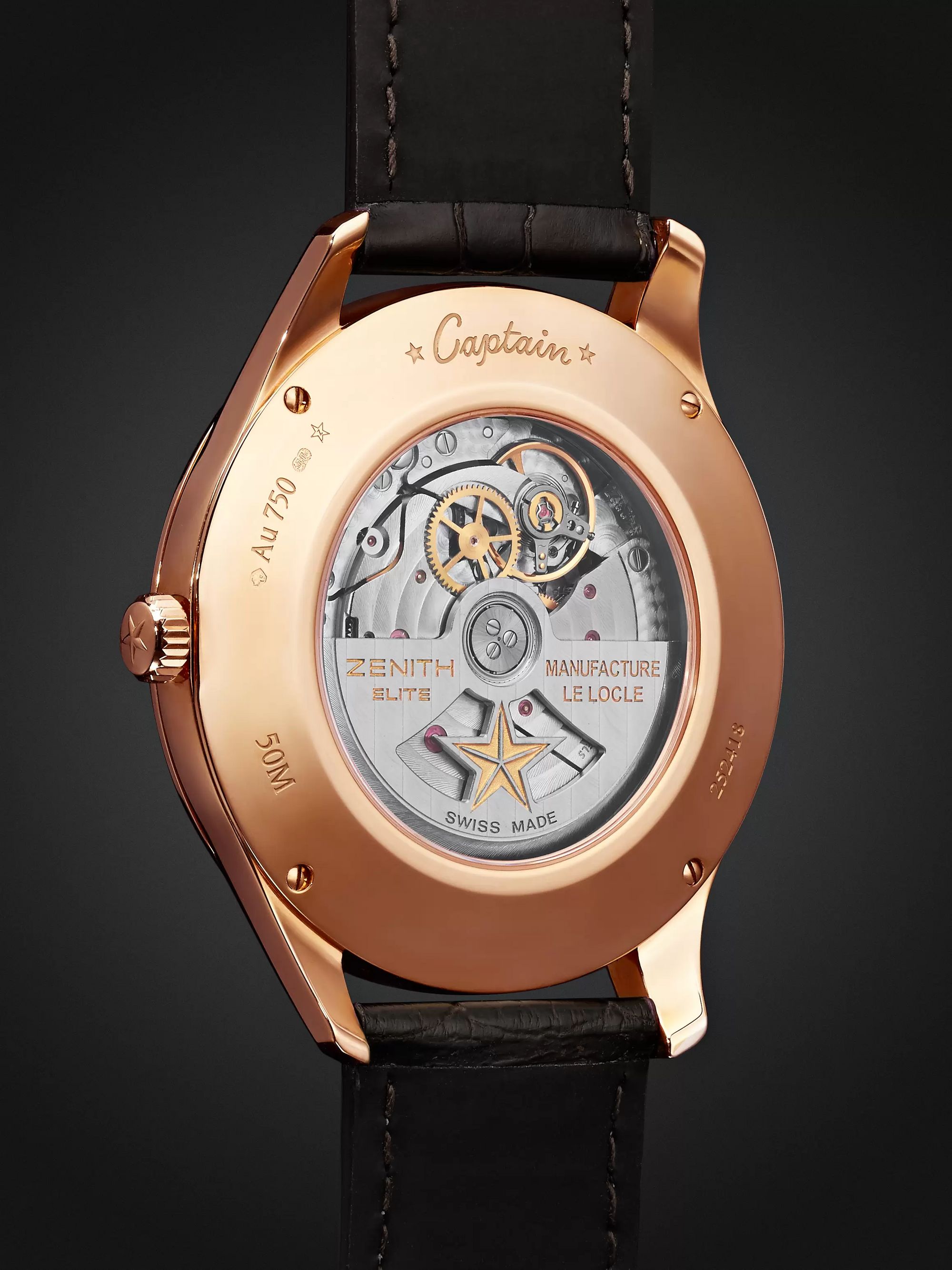 ZENITH Power Reserve 40mm 18-Karat Rose Gold and Alligator Watch, Ref. No. 18.2121.685/01.C498