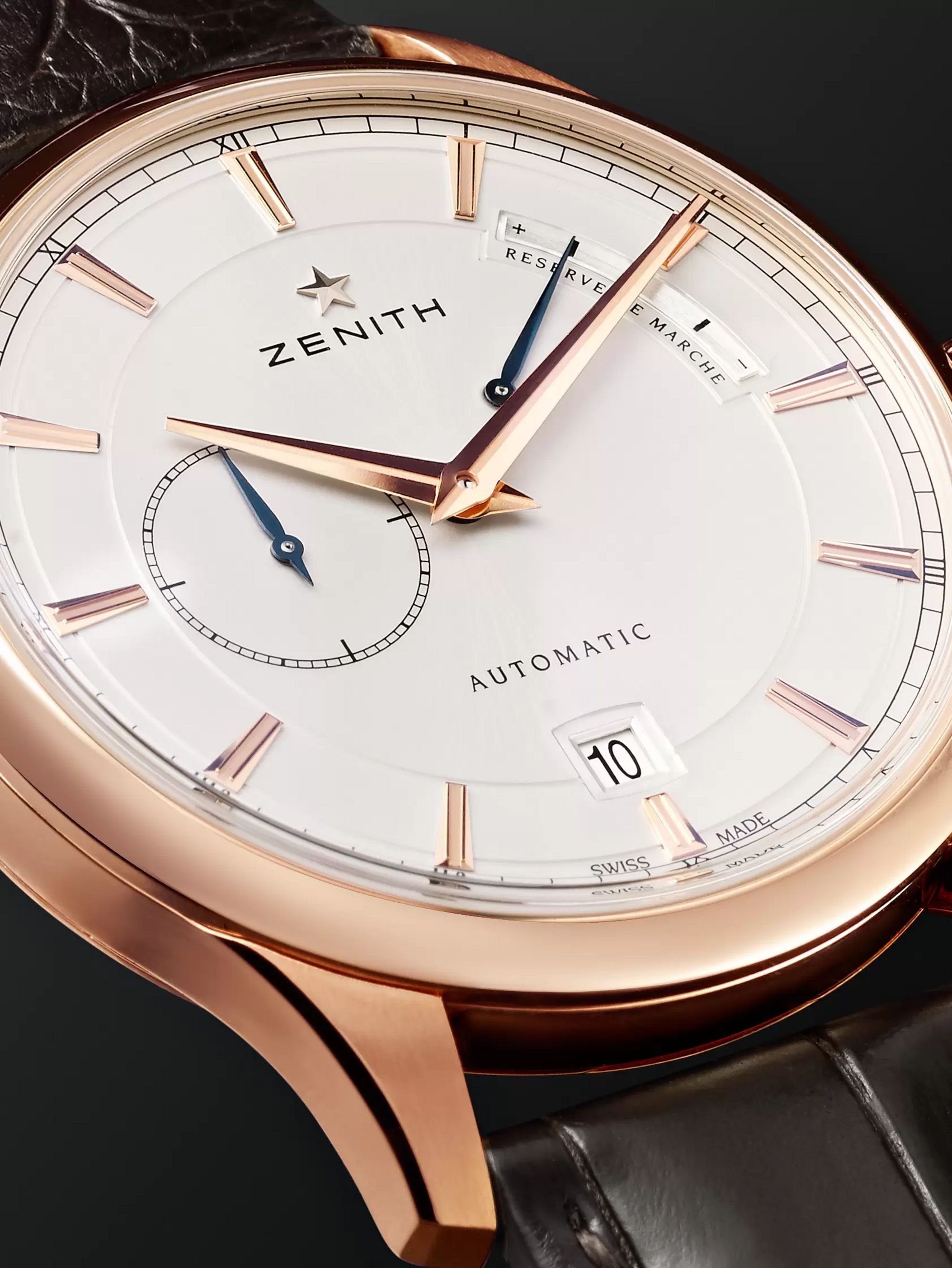ZENITH Power Reserve 40mm 18-Karat Rose Gold and Alligator Watch, Ref. No. 18.2121.685/01.C498