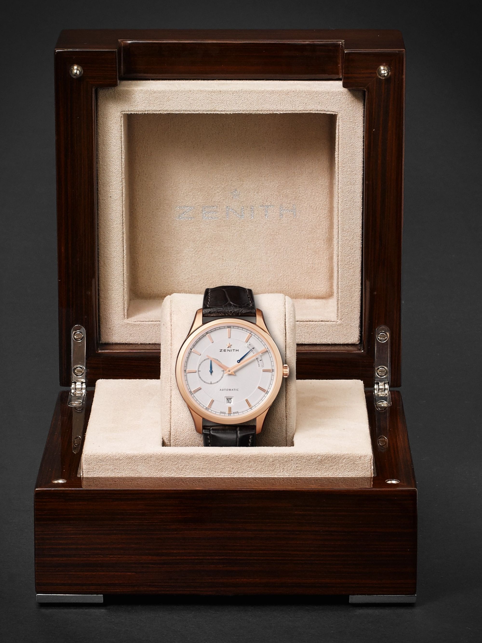 ZENITH Power Reserve 40mm 18-Karat Rose Gold and Alligator Watch, Ref. No. 18.2121.685/01.C498