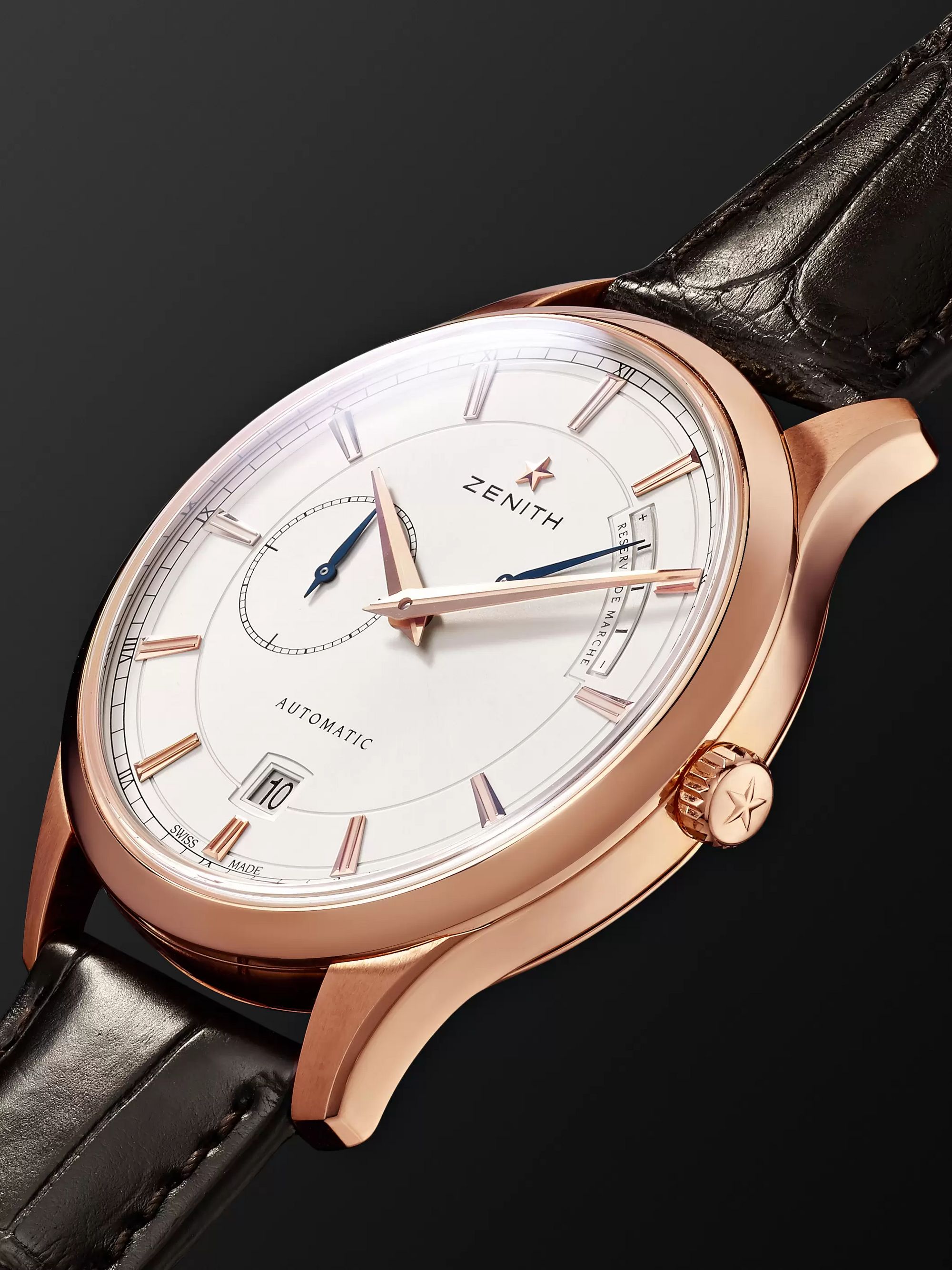 ZENITH Power Reserve 40mm 18-Karat Rose Gold and Alligator Watch, Ref. No. 18.2121.685/01.C498