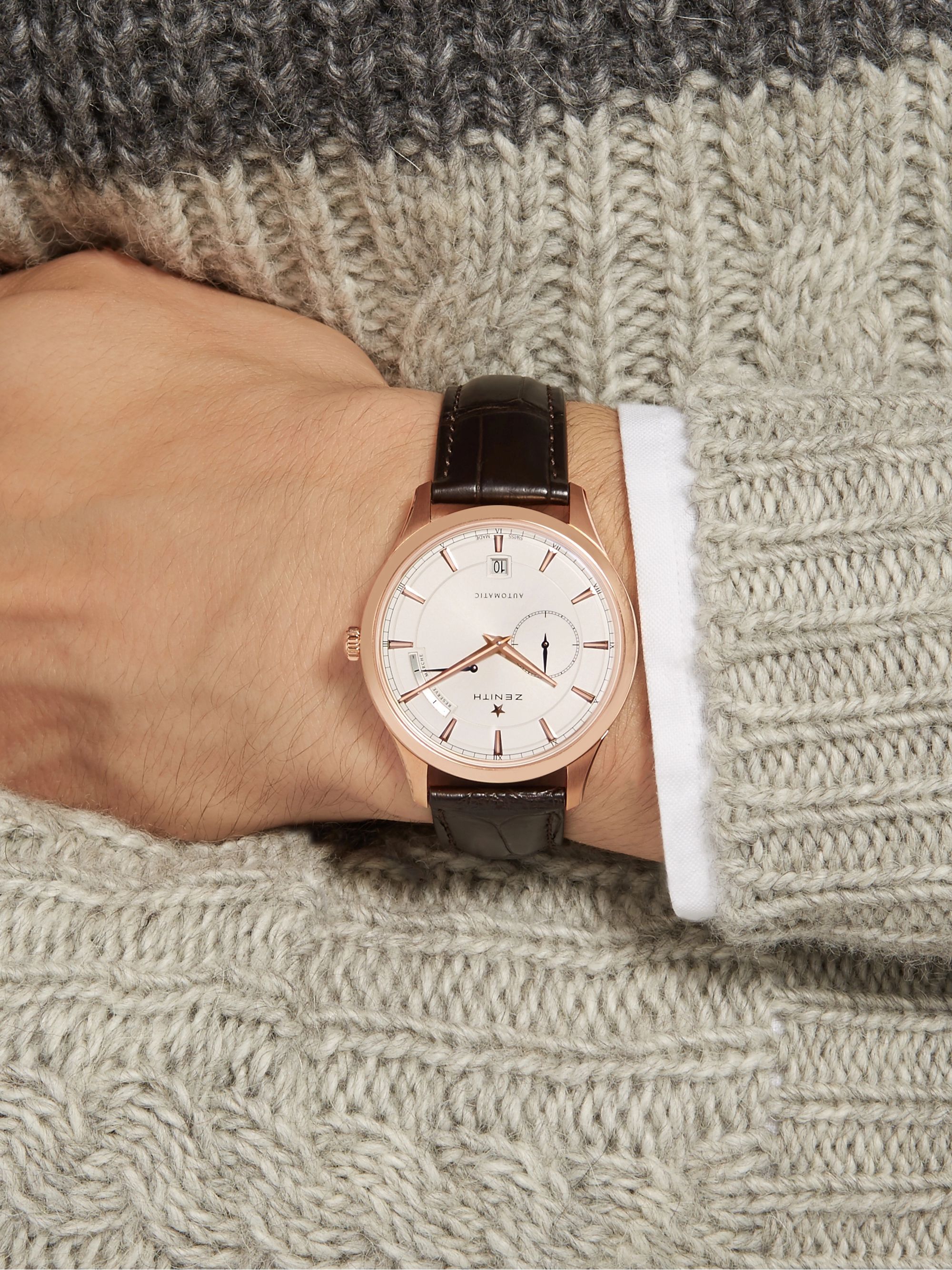 ZENITH Power Reserve 40mm 18-Karat Rose Gold and Alligator Watch, Ref. No. 18.2121.685/01.C498