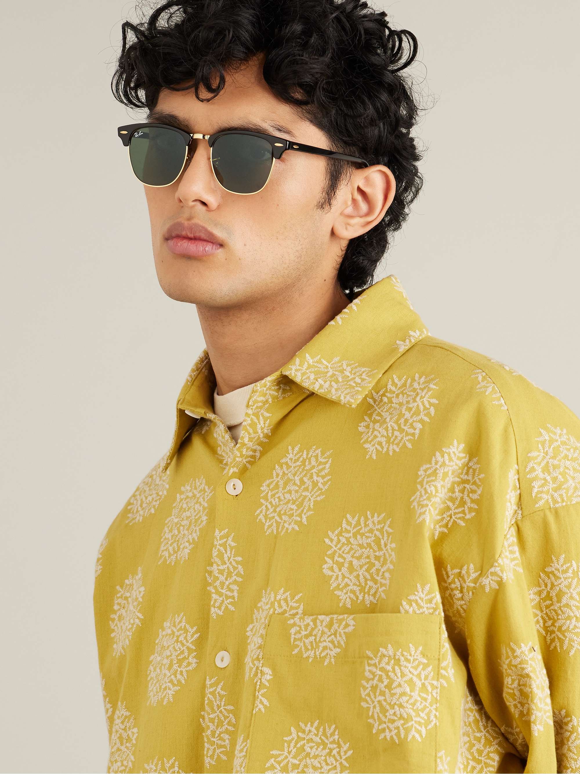RAY-BAN Clubmaster Square-Frame Acetate and Gold-Tone Sunglasses