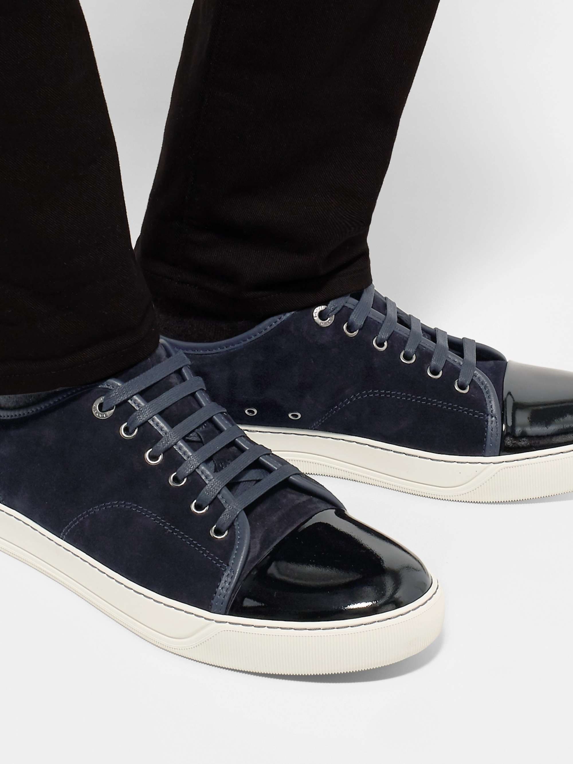 LANVIN Cap-Toe Suede and Patent-Leather Sneakers