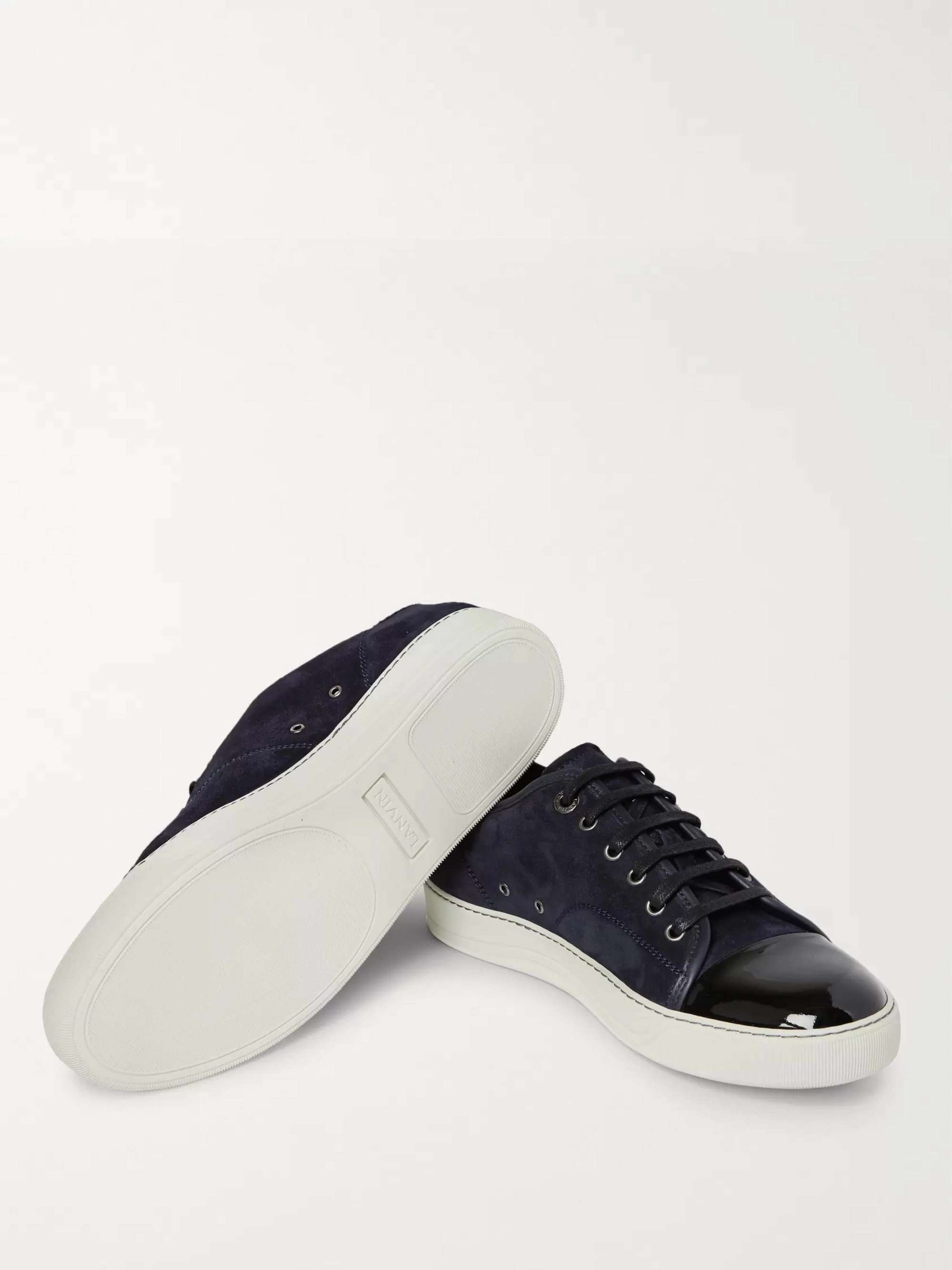 LANVIN Cap-Toe Suede and Patent-Leather Sneakers