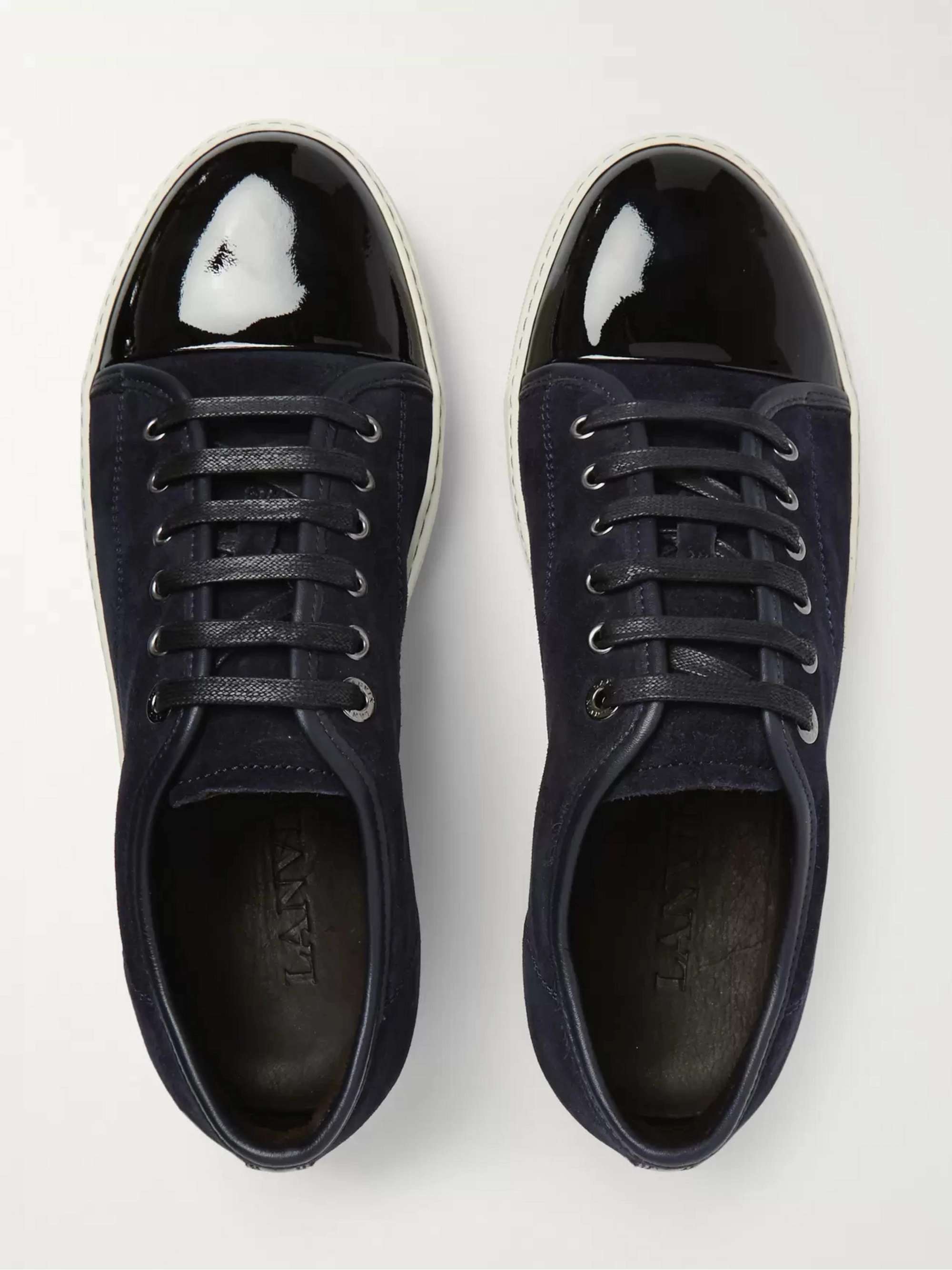 LANVIN Cap-Toe Suede and Patent-Leather Sneakers