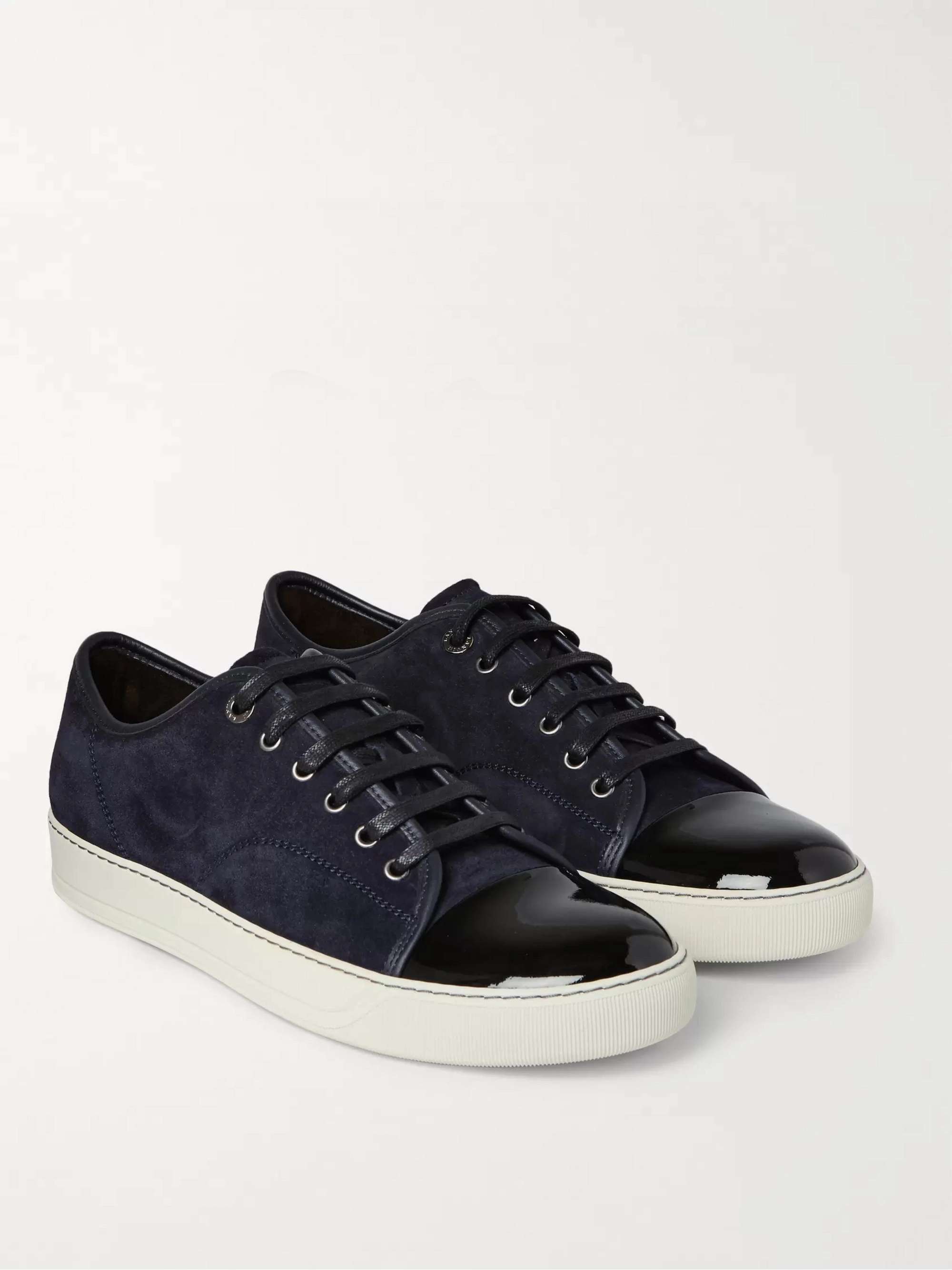 LANVIN Cap-Toe Suede and Patent-Leather Sneakers