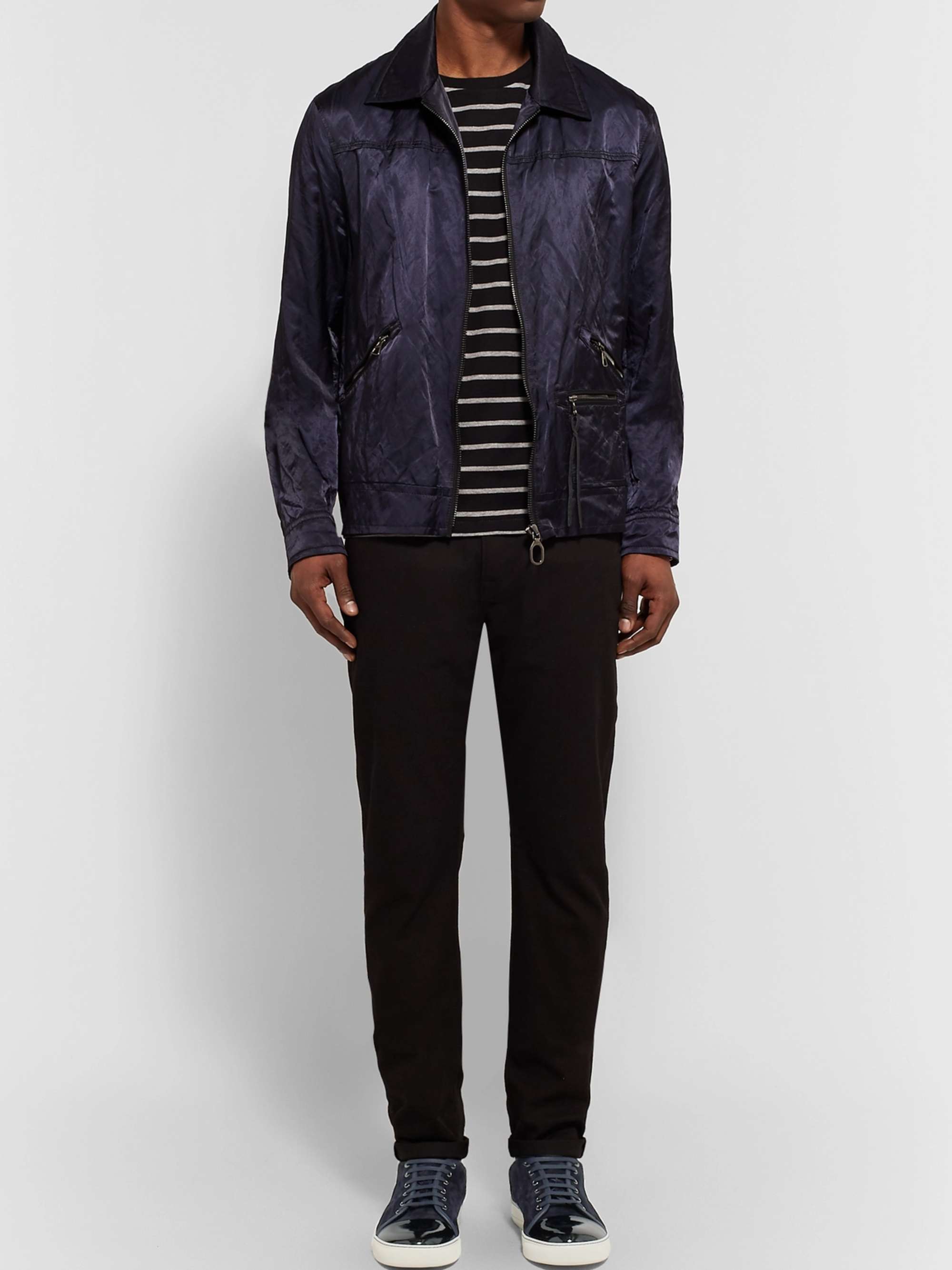 LANVIN Cap-Toe Suede and Patent-Leather Sneakers