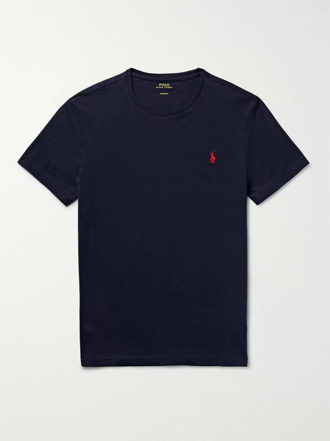 Polo Ralph Lauren Custom Slim Fit Blue Crewneck T-shirt With Pony Embroidery On The Front In Cotton Man