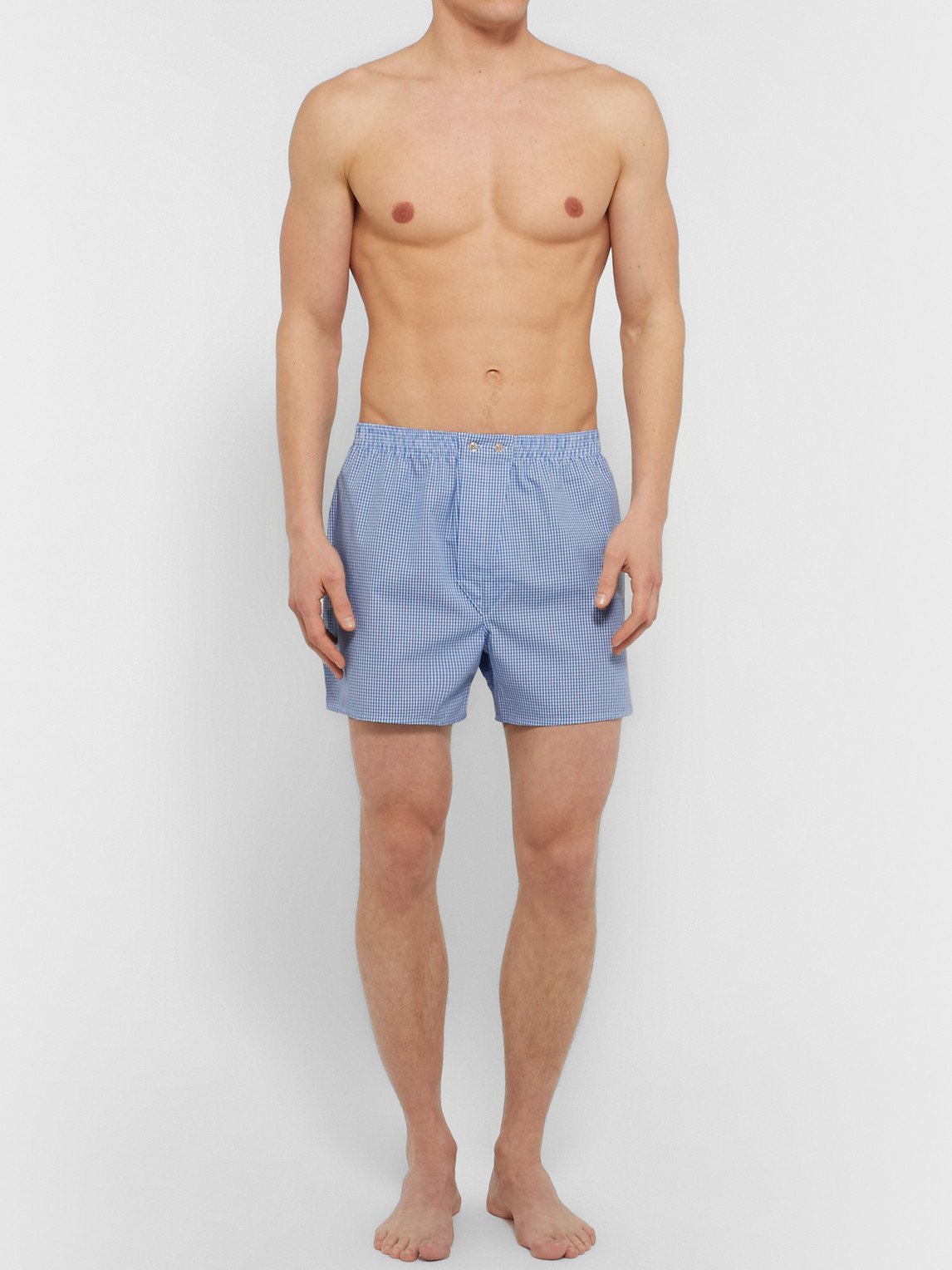 Shop Derek Rose Gingham Cotton Boxer Shorts In Blue