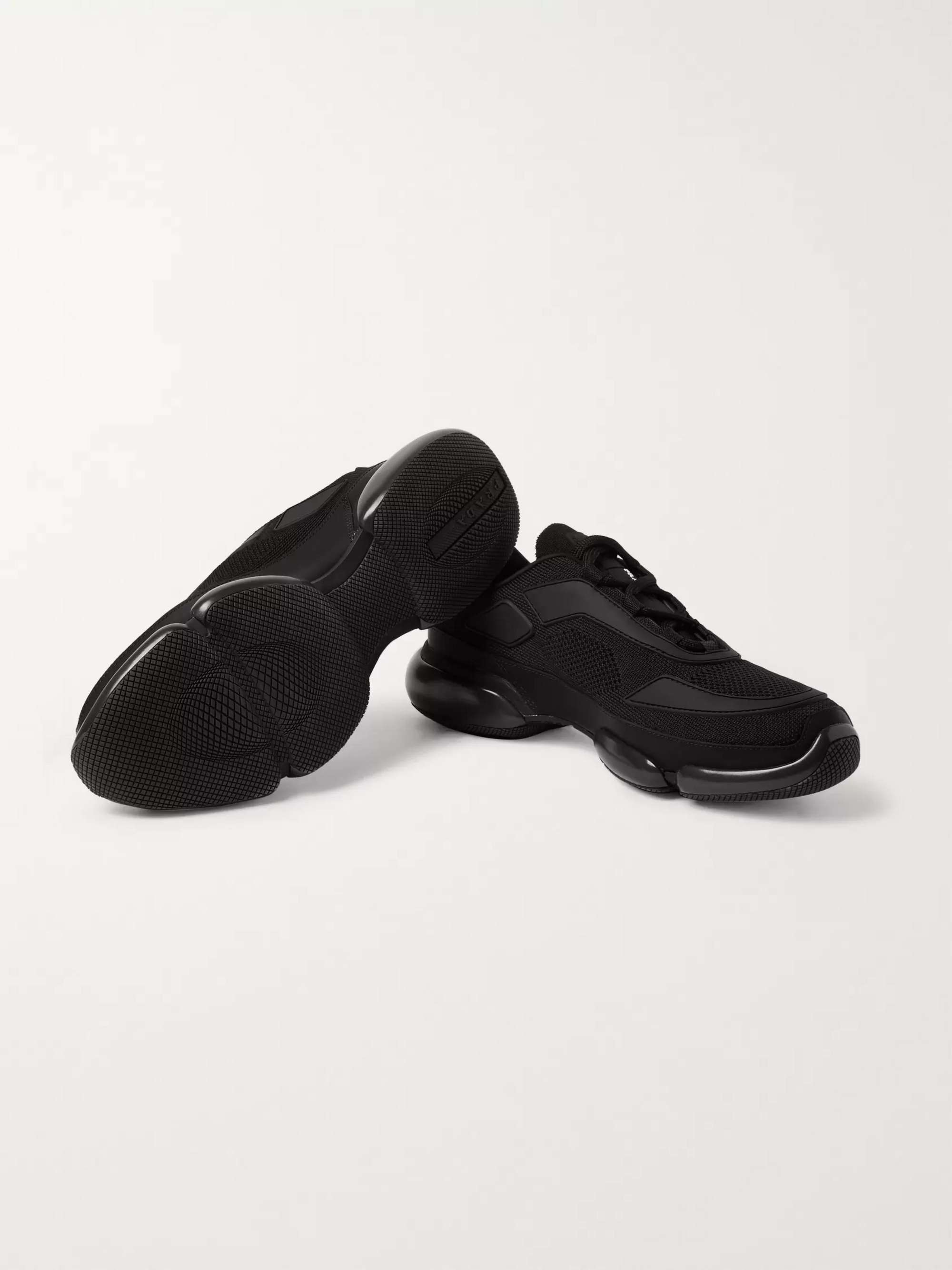 PRADA Cloudbust Mesh, Rubber and Leather Sneakers