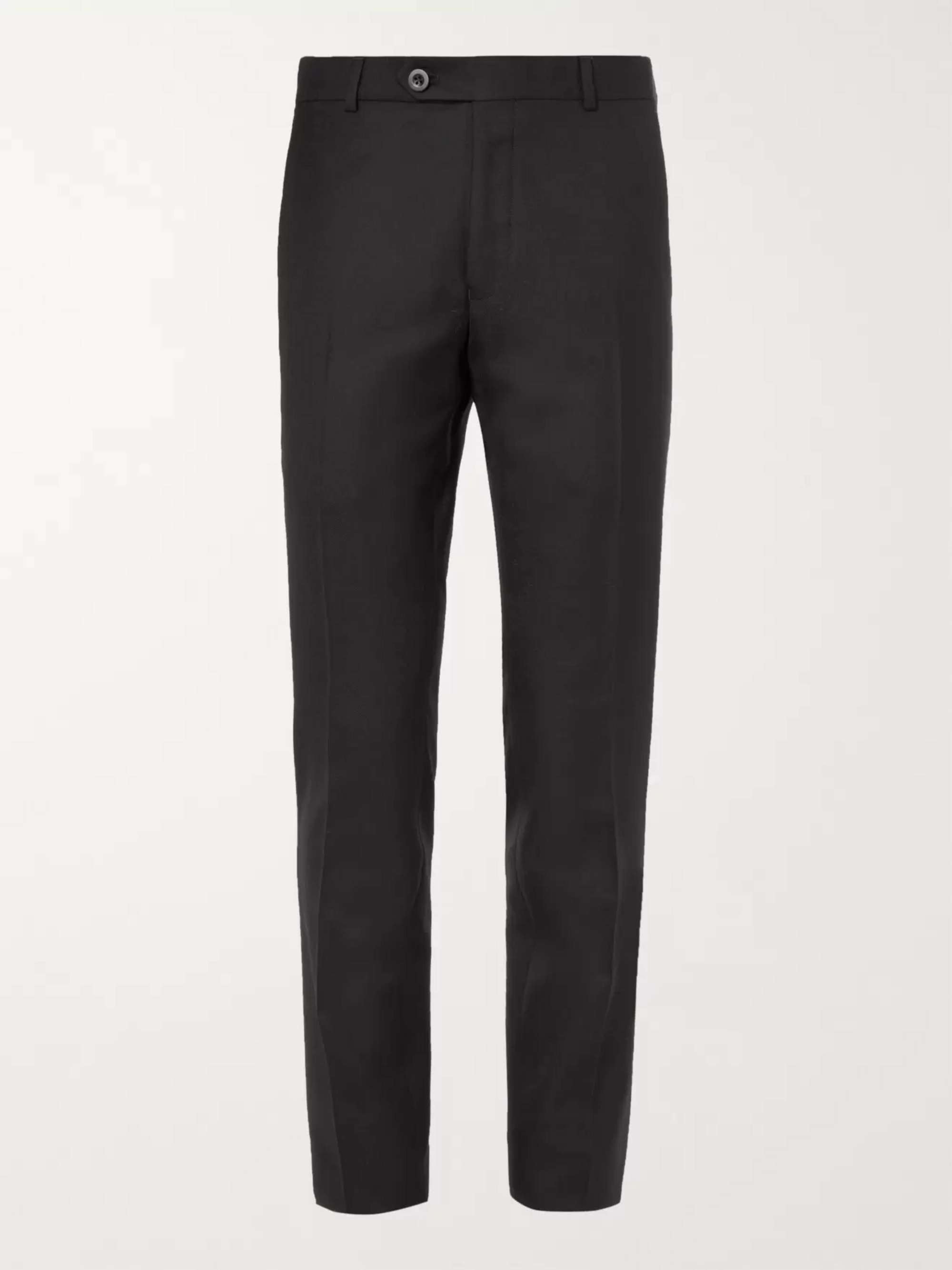 Slim-Fit Black Worsted Wool Trousers