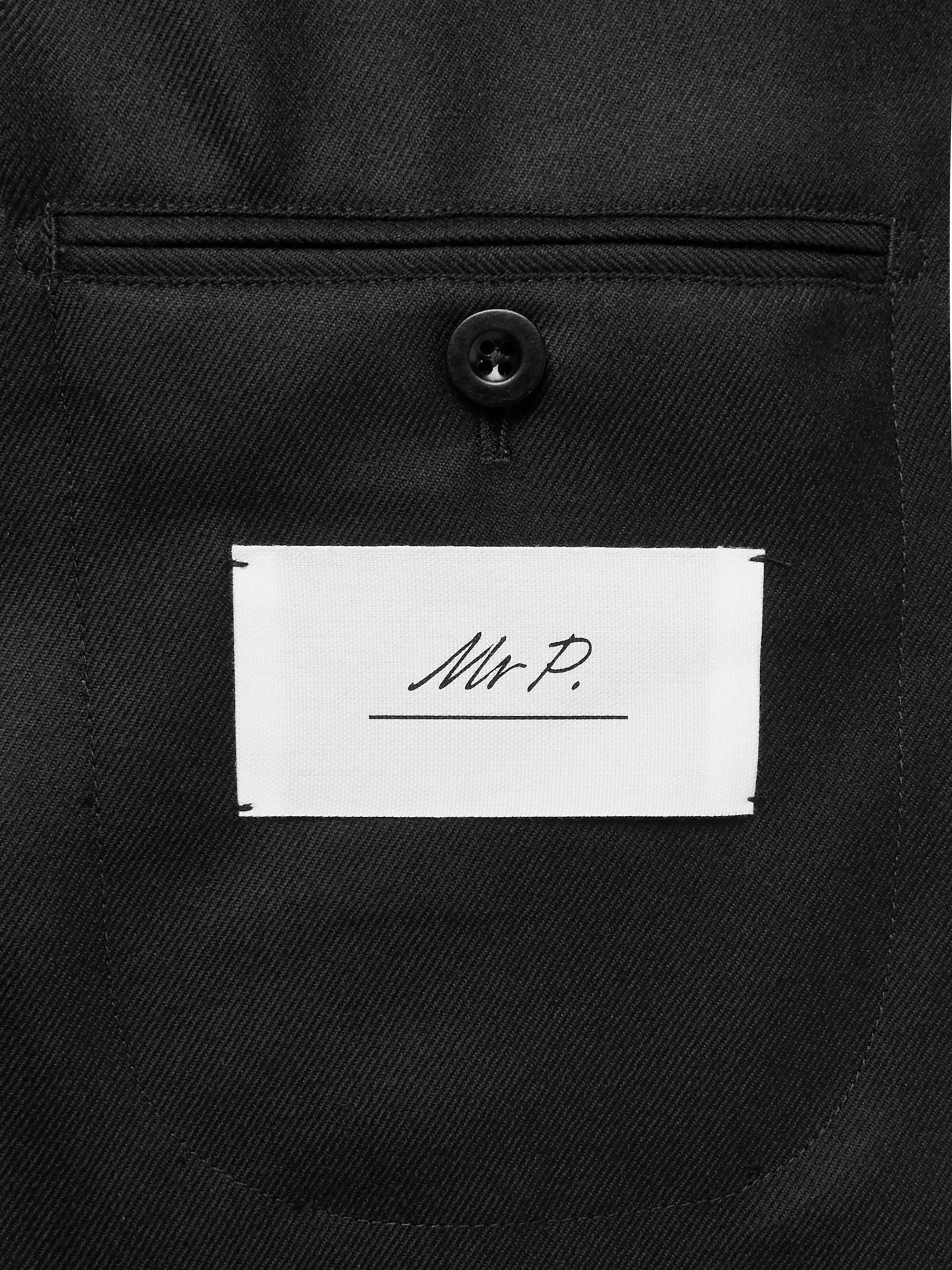 MR P. Black Unstructured Worsted Wool Blazer