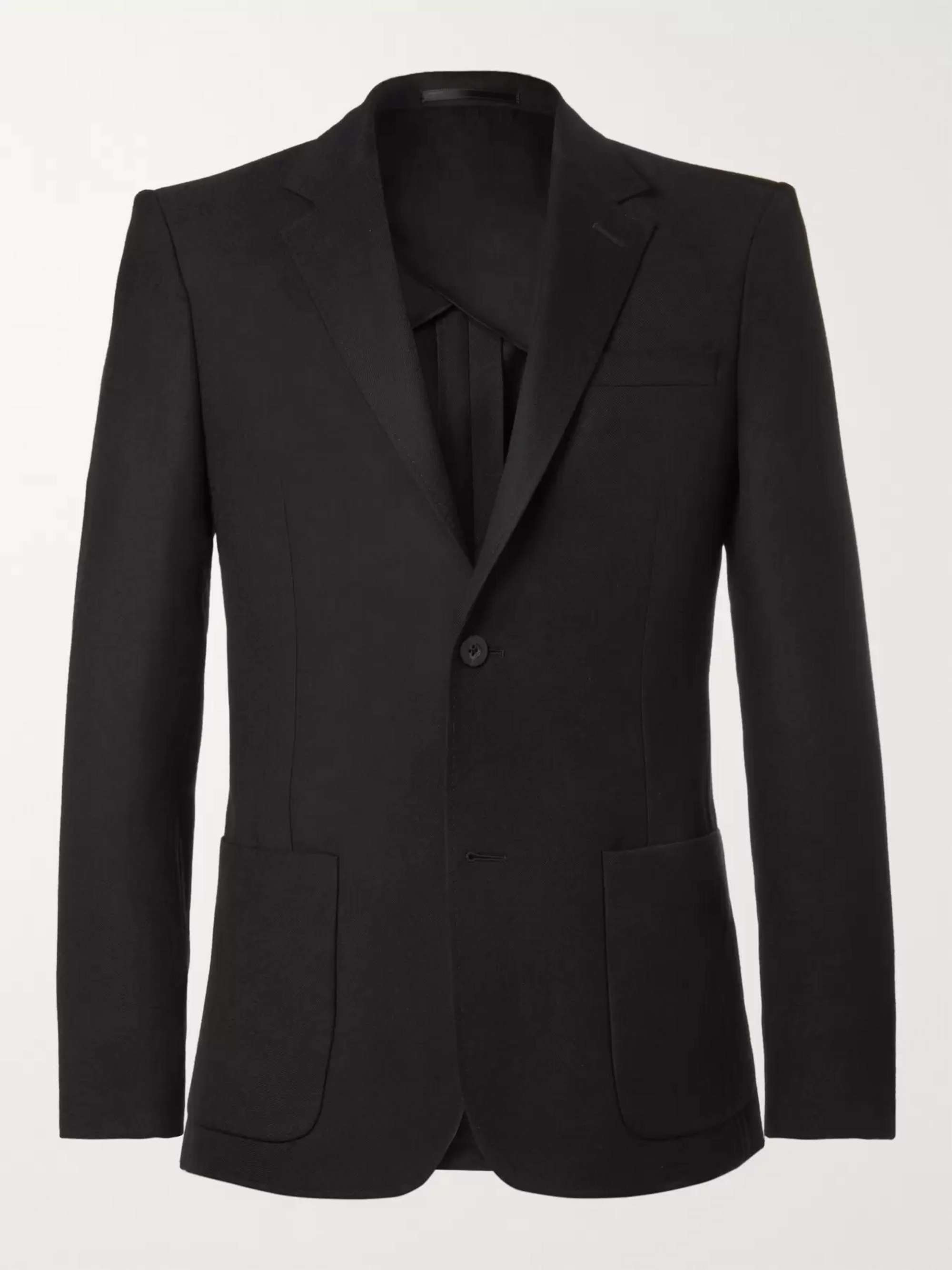 Black Unstructured Worsted Wool Blazer