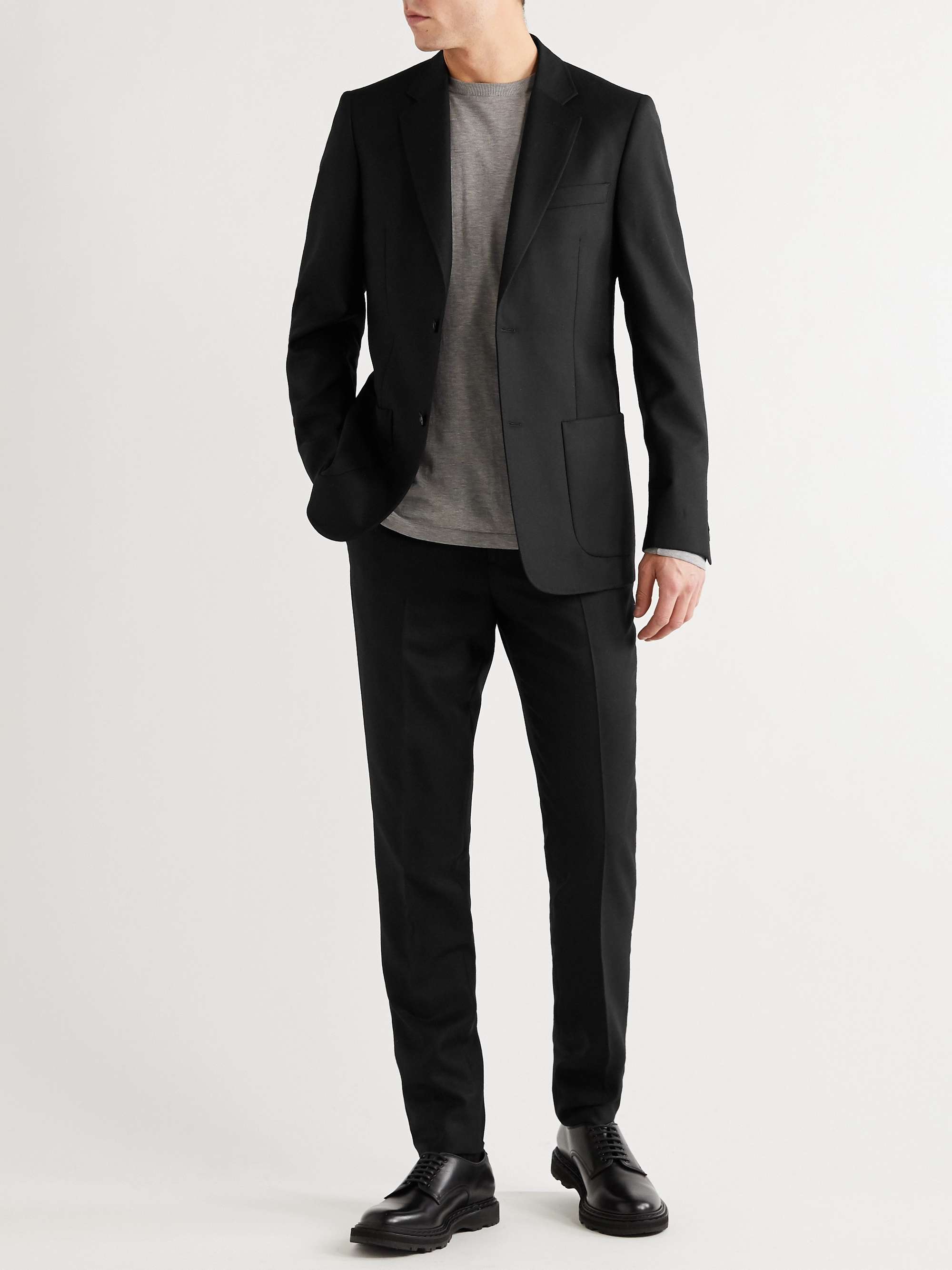 Black Unstructured Worsted Wool Blazer