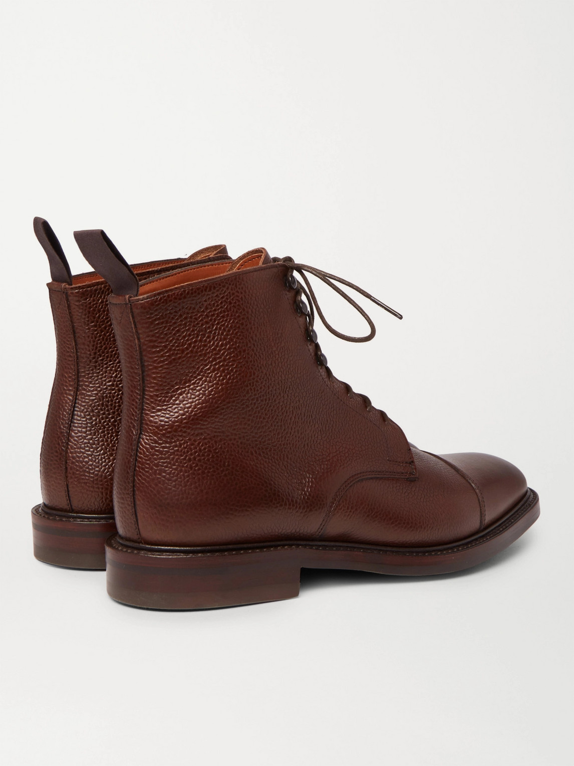 Shop Kingsman George Cleverley Cap-toe Pebble-grain Leather Boots In Brown