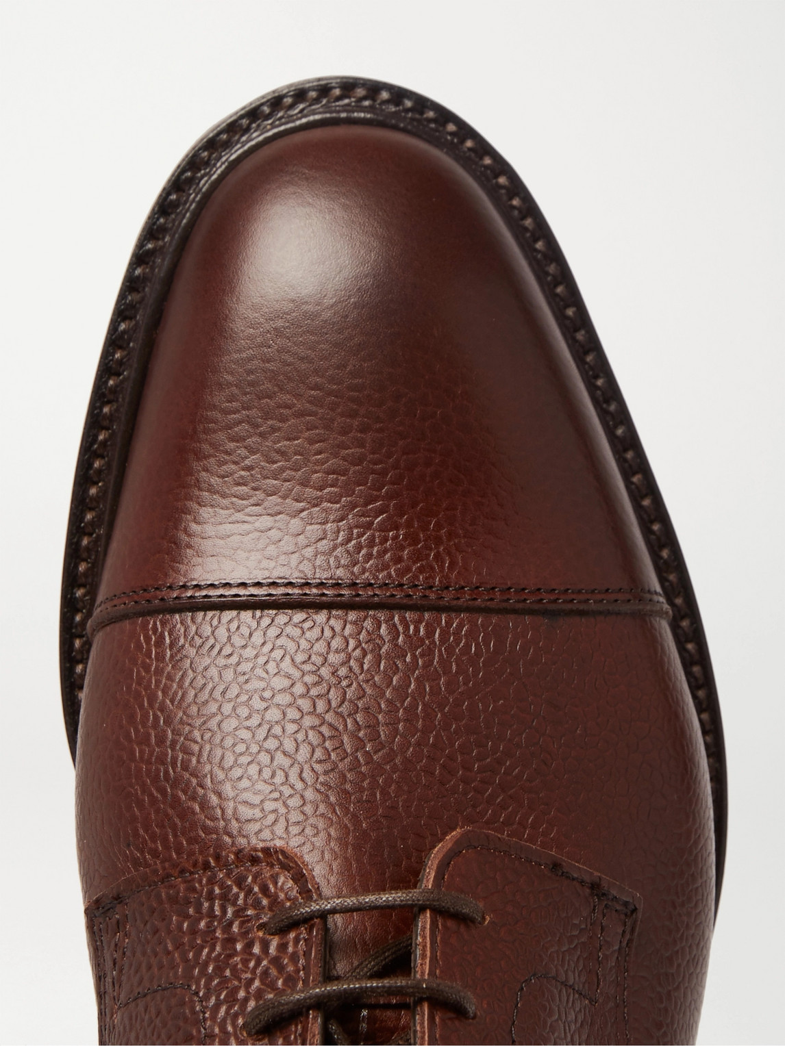 Shop Kingsman George Cleverley Cap-toe Pebble-grain Leather Boots In Brown