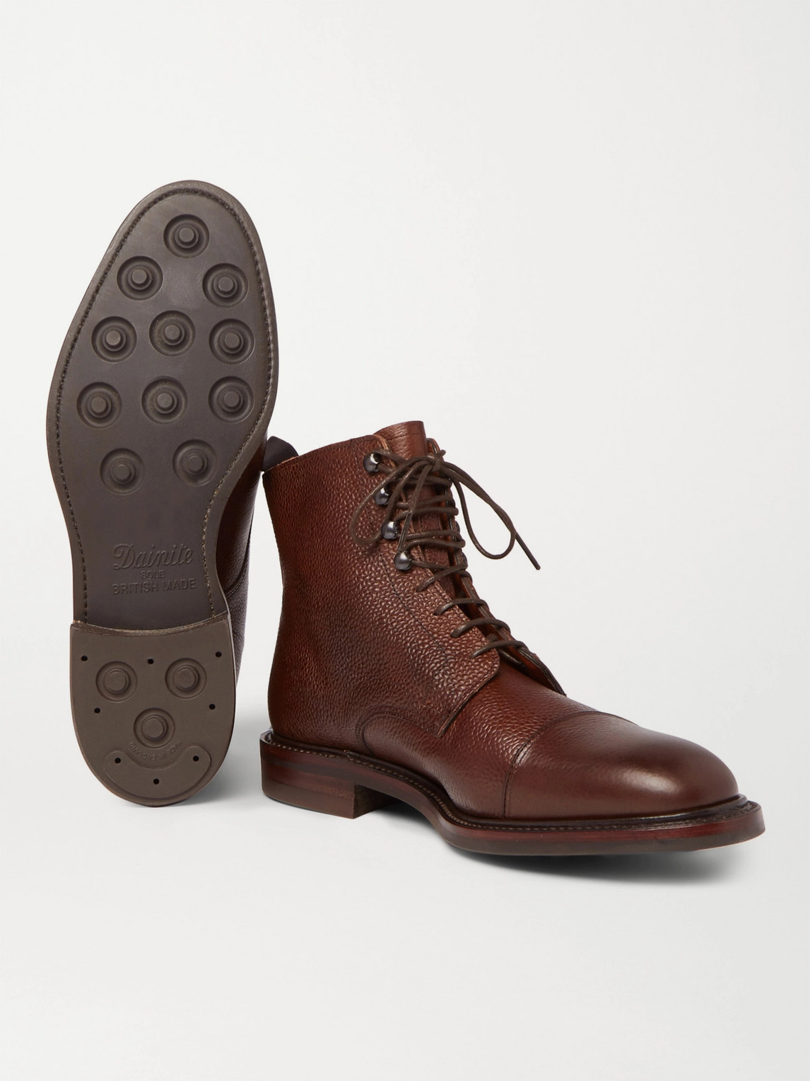 Shop Kingsman George Cleverley Cap-toe Pebble-grain Leather Boots In Brown