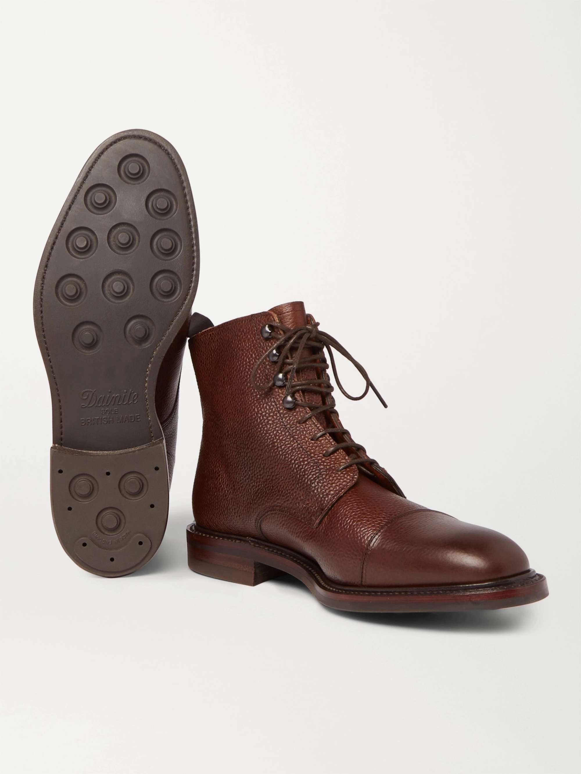 KINGSMAN + George Cleverley Cap-Toe Pebble-Grain Leather Boots