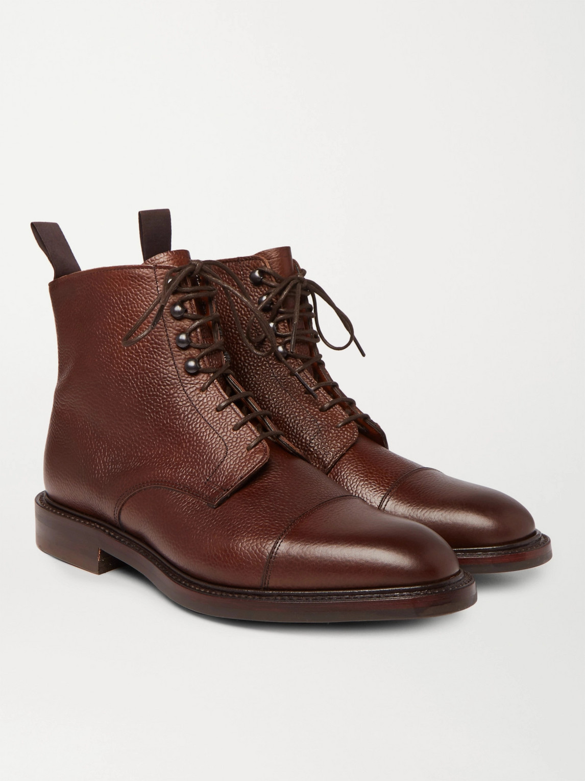 Shop Kingsman George Cleverley Cap-toe Pebble-grain Leather Boots In Brown