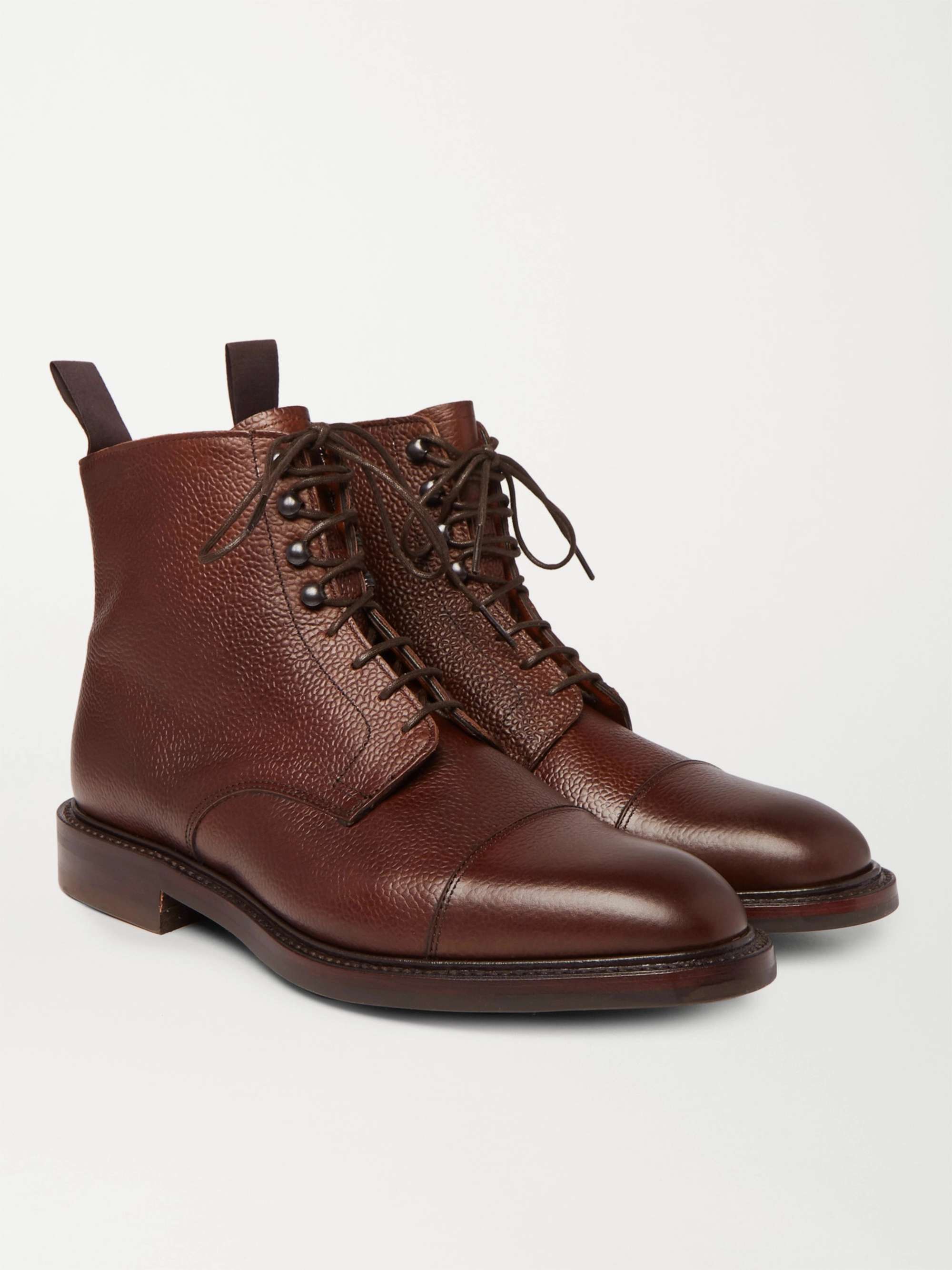 KINGSMAN + George Cleverley Cap-Toe Pebble-Grain Leather Boots