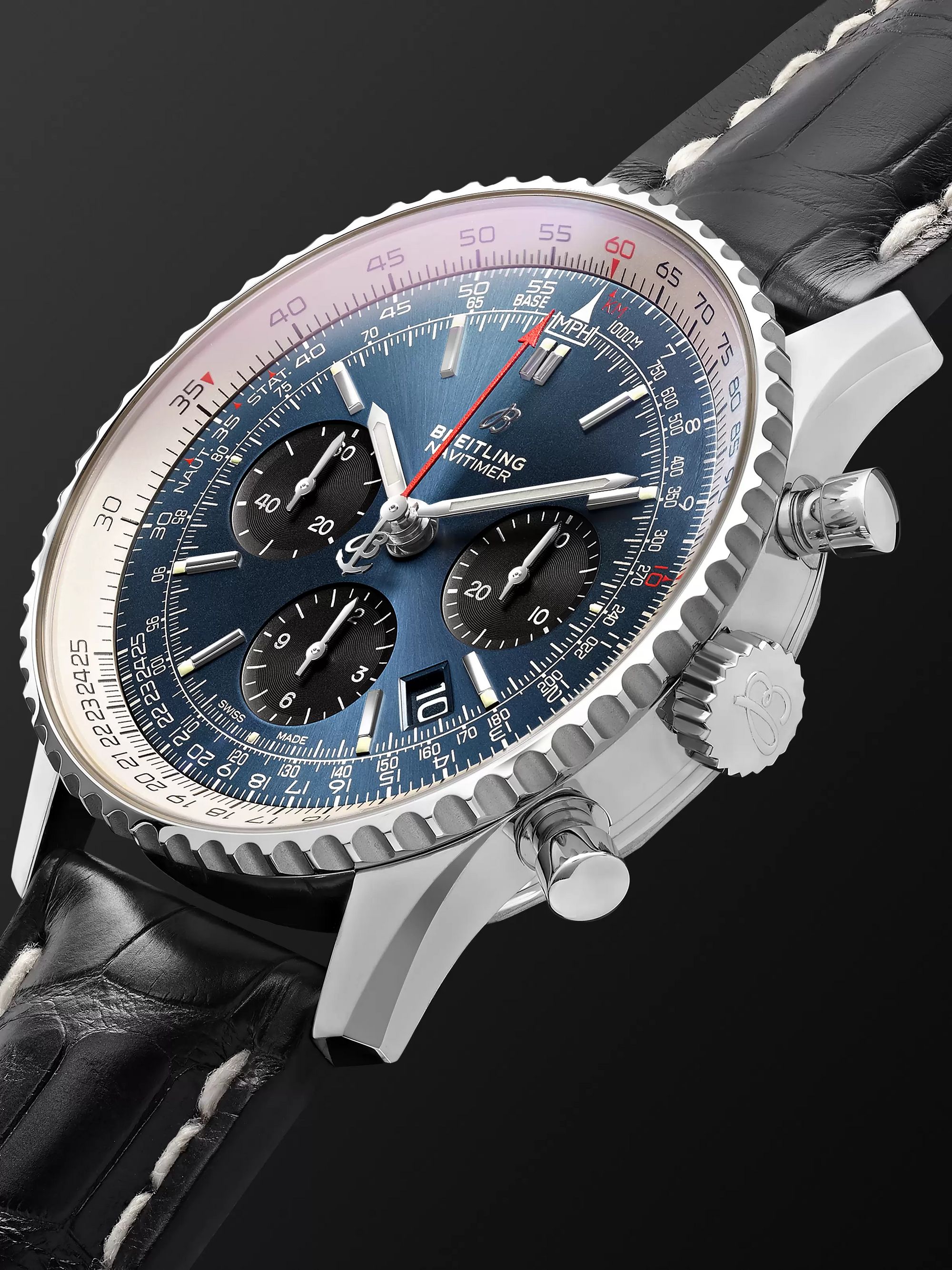 BREITLING Navitimer 1 B01 Automatic Chronograph 43mm Stainless Steel and Alligator Watch, Ref. No. AB0121211C1P1