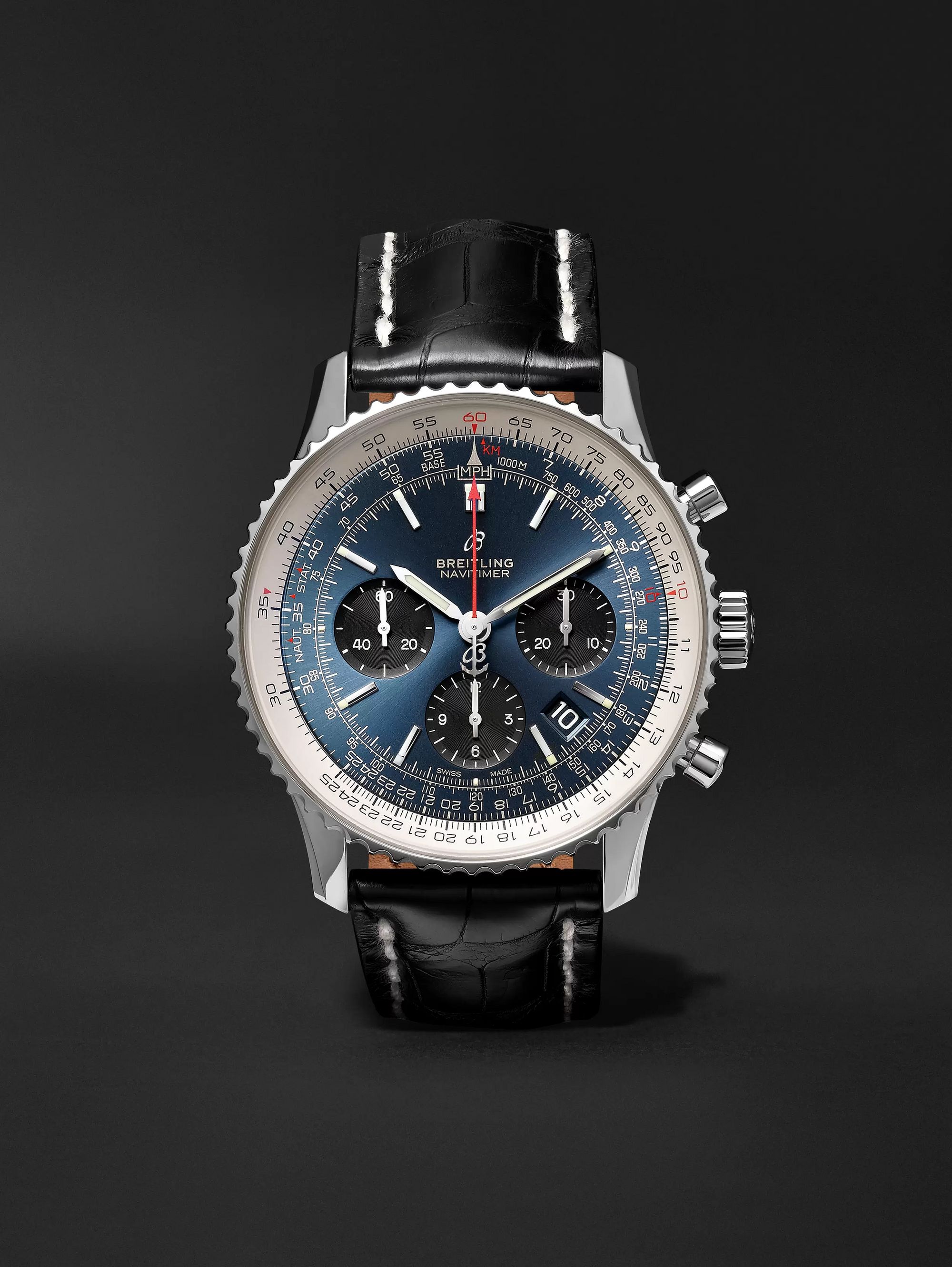 BREITLING Navitimer 1 B01 Automatic Chronograph 43mm Stainless Steel and Alligator Watch, Ref. No. AB0121211C1P1