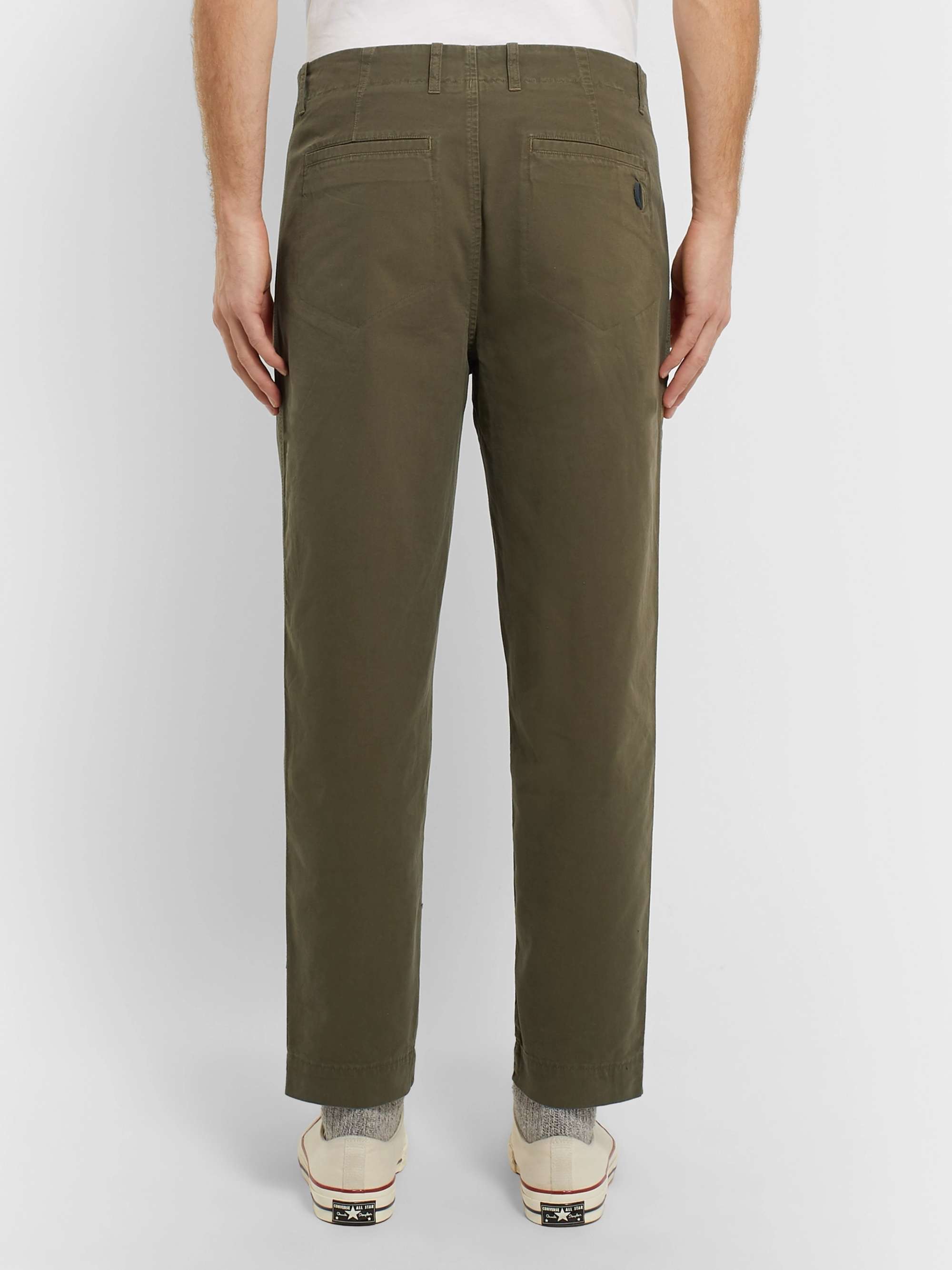 FOLK Assembly Tapered Pleated Cotton-Canvas Trousers