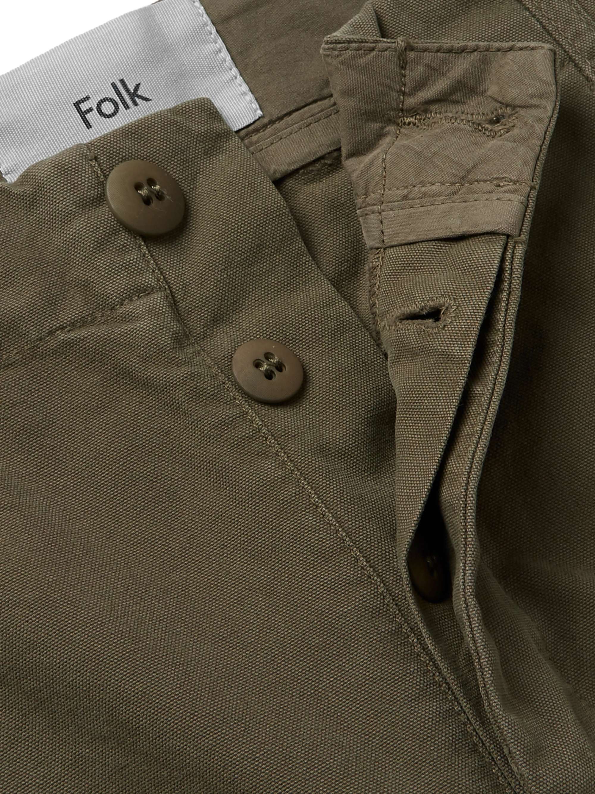 FOLK Assembly Tapered Pleated Cotton-Canvas Trousers