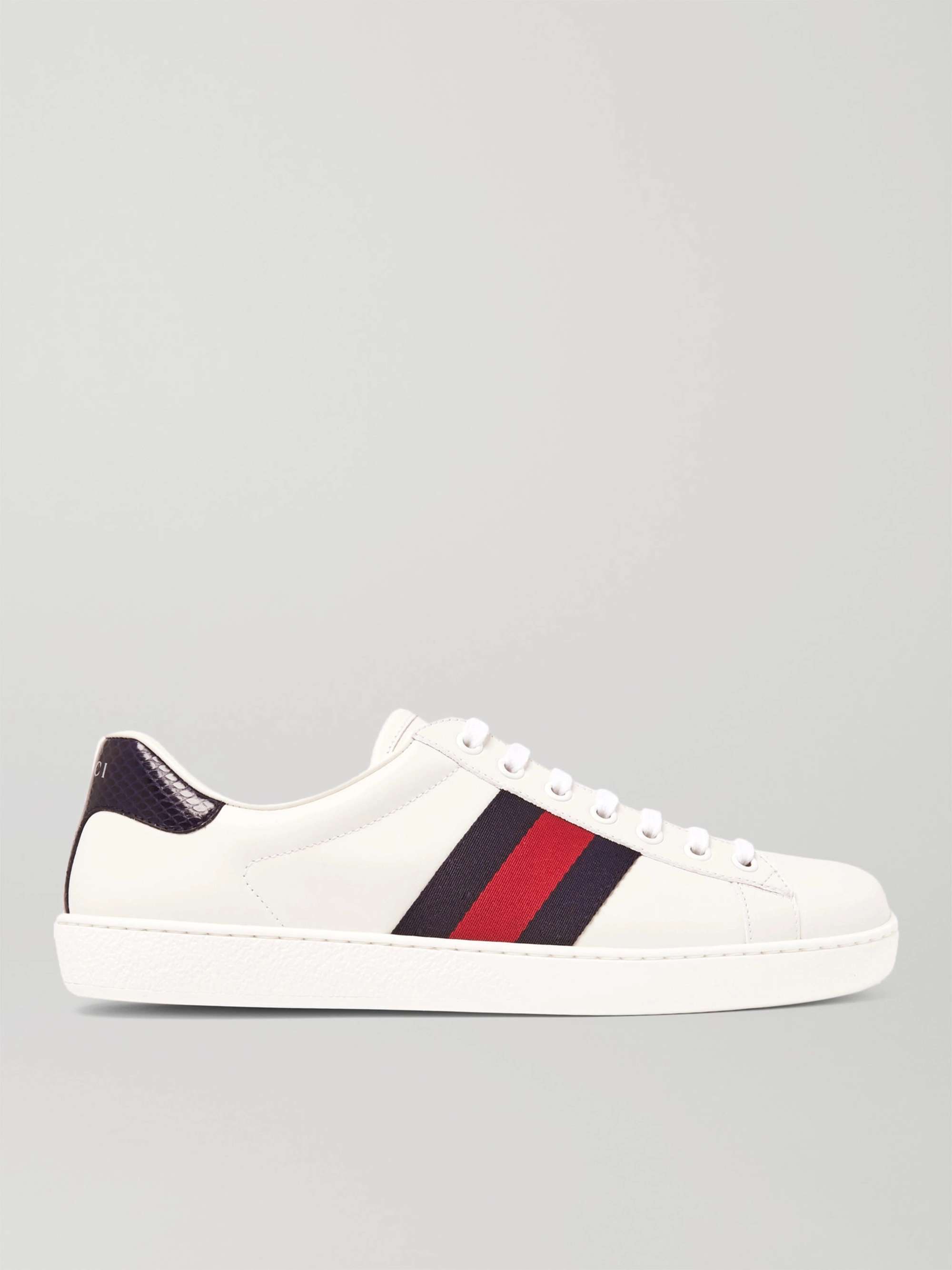 GUCCI Ace Crocodile-Trimmed Leather Sneakers