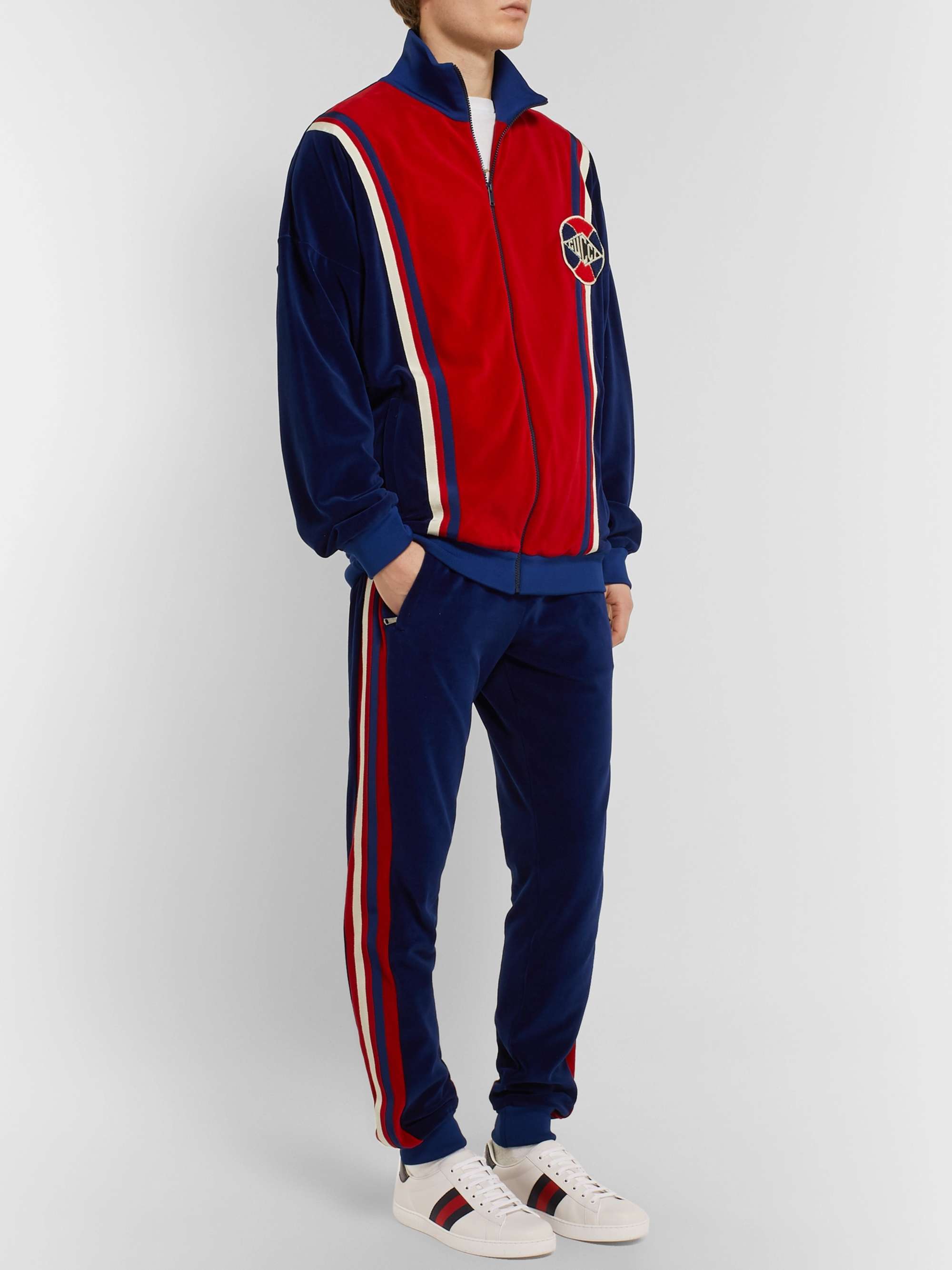 GUCCI Ace Crocodile-Trimmed Leather Sneakers