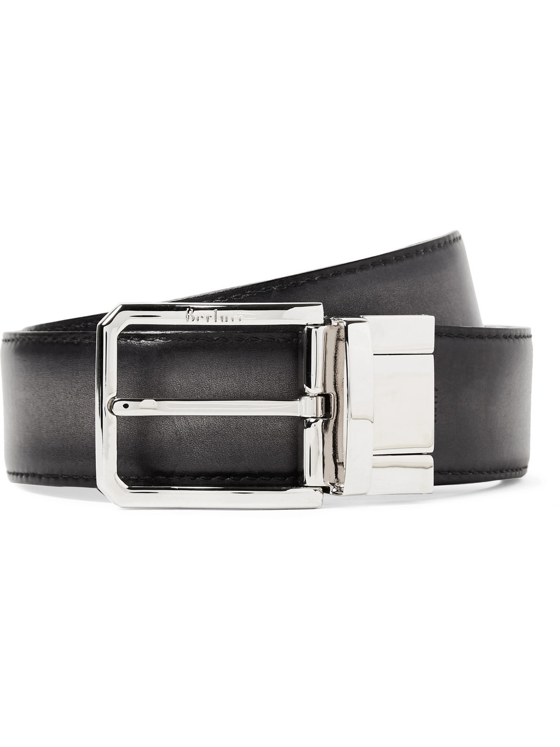 Berluti 3.5cm Scritto Reversible Leather Belt In Grey