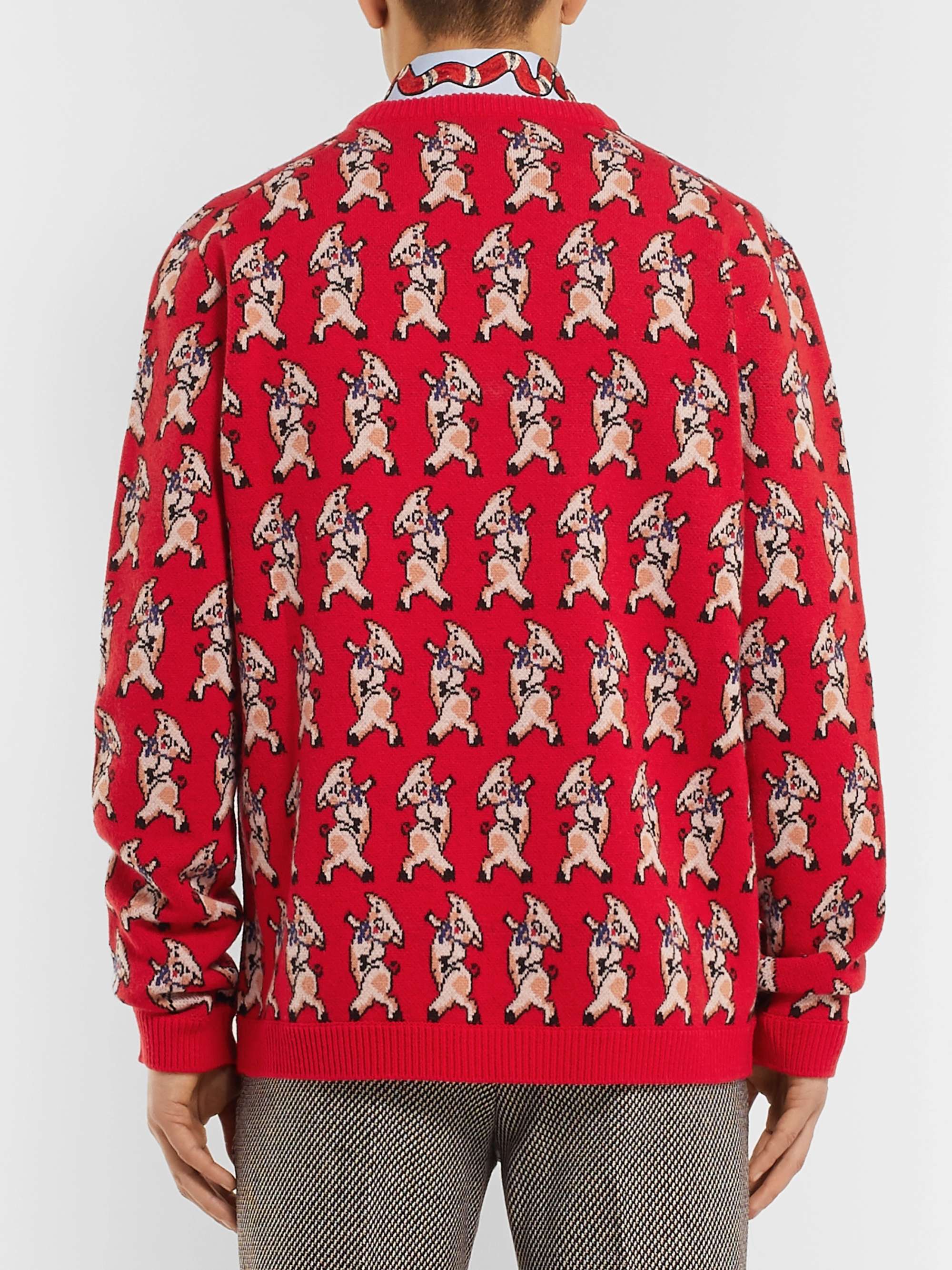 GUCCI Dancing Pig-Intarsia Wool Sweater