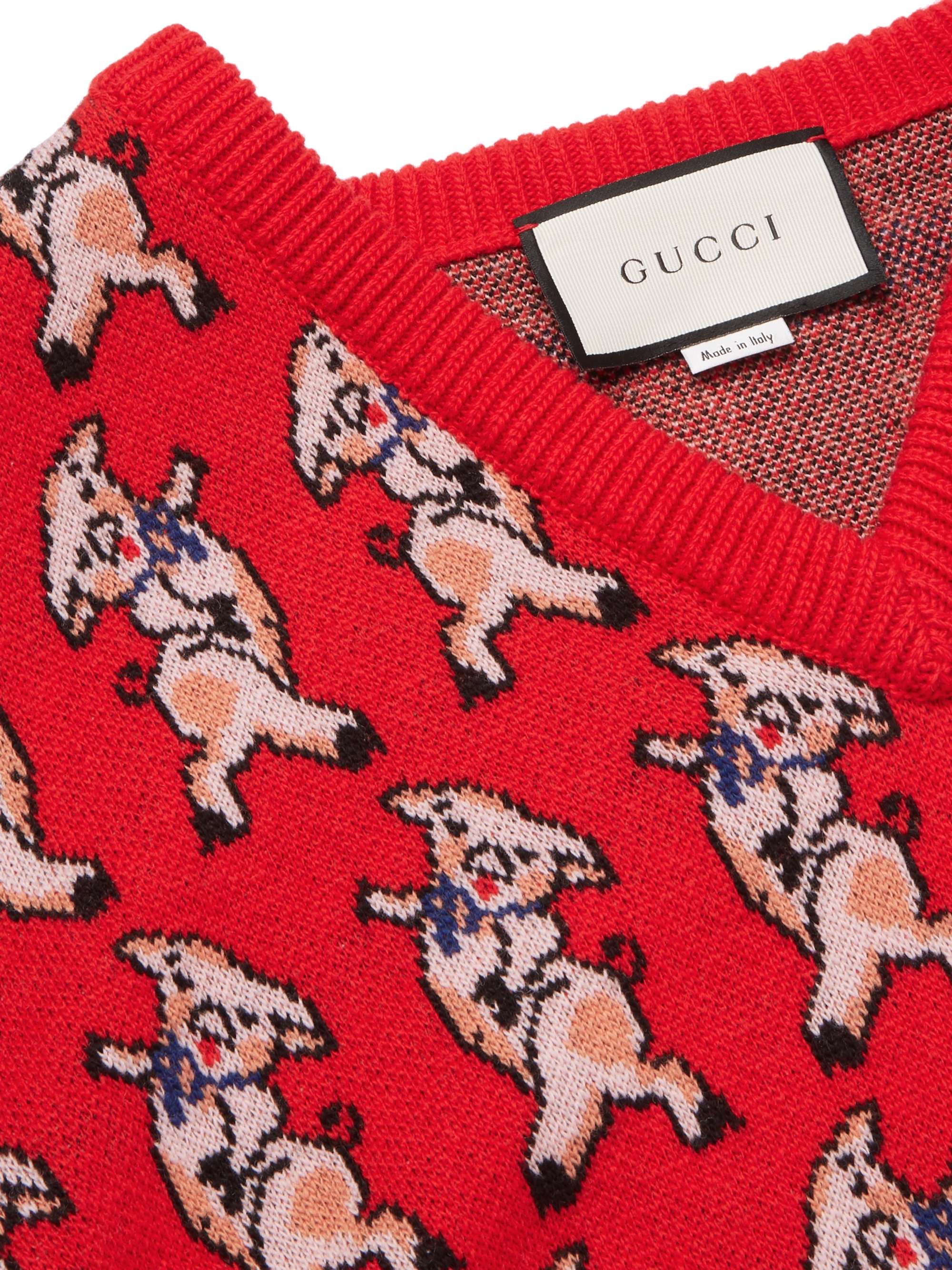 GUCCI Dancing Pig-Intarsia Wool Sweater