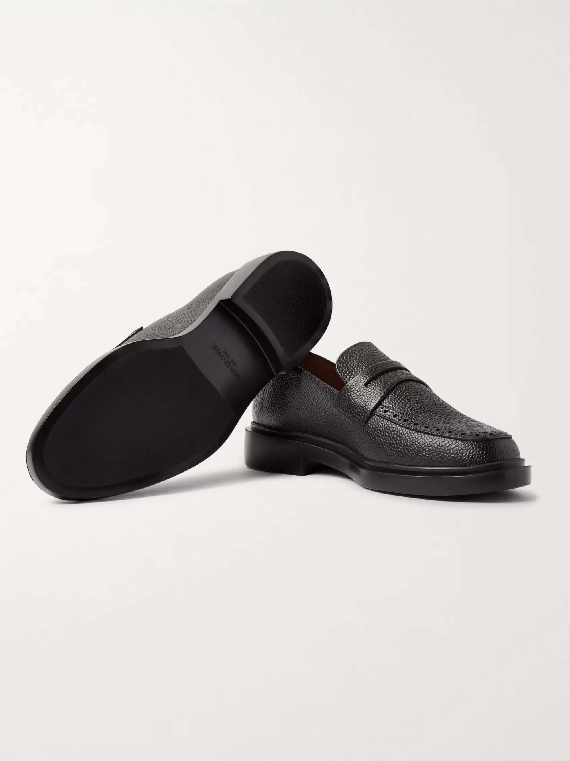 THOM BROWNE Pebble-Grain Leather Penny Loafers