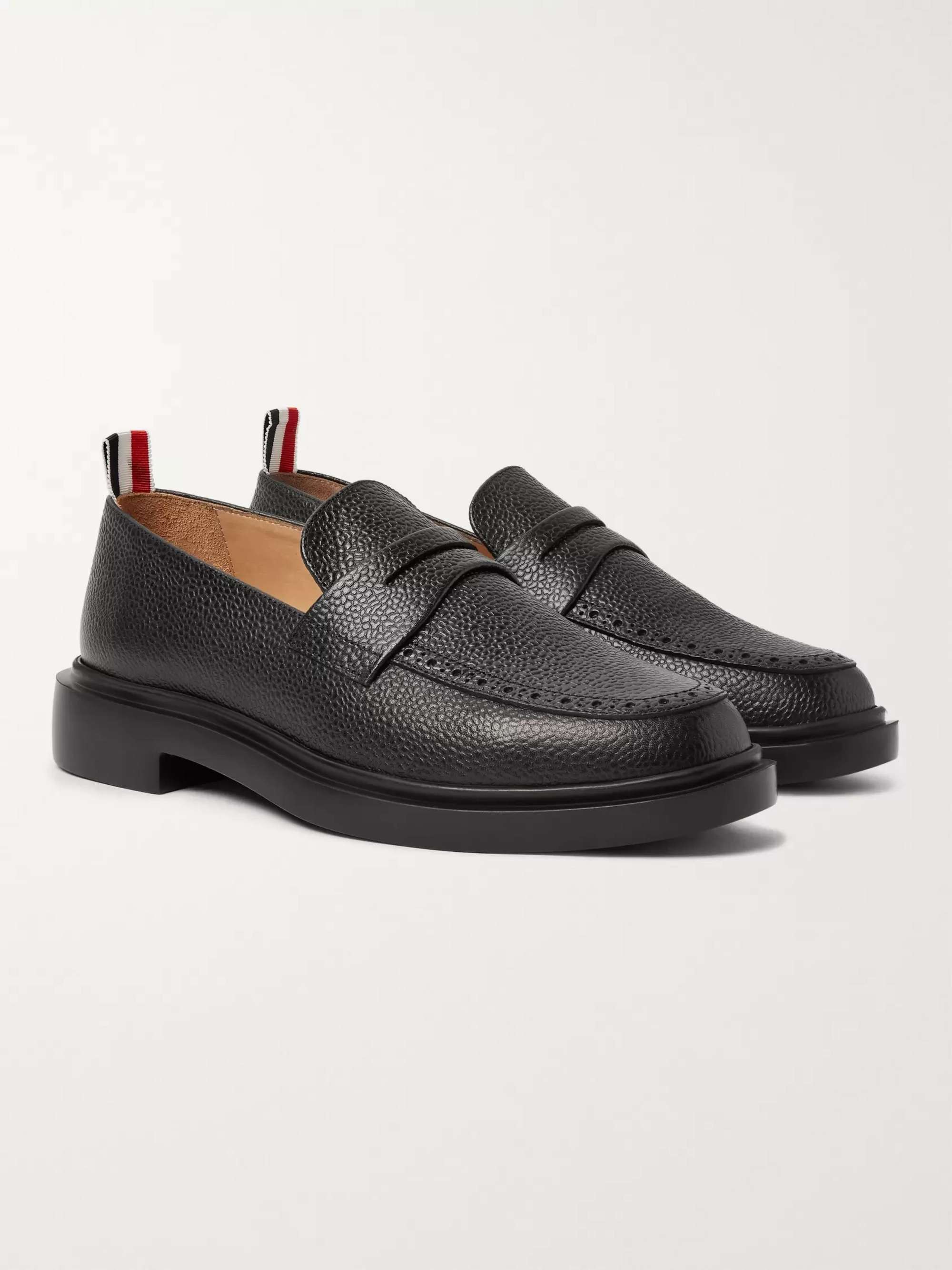 THOM BROWNE Pebble-Grain Leather Penny Loafers