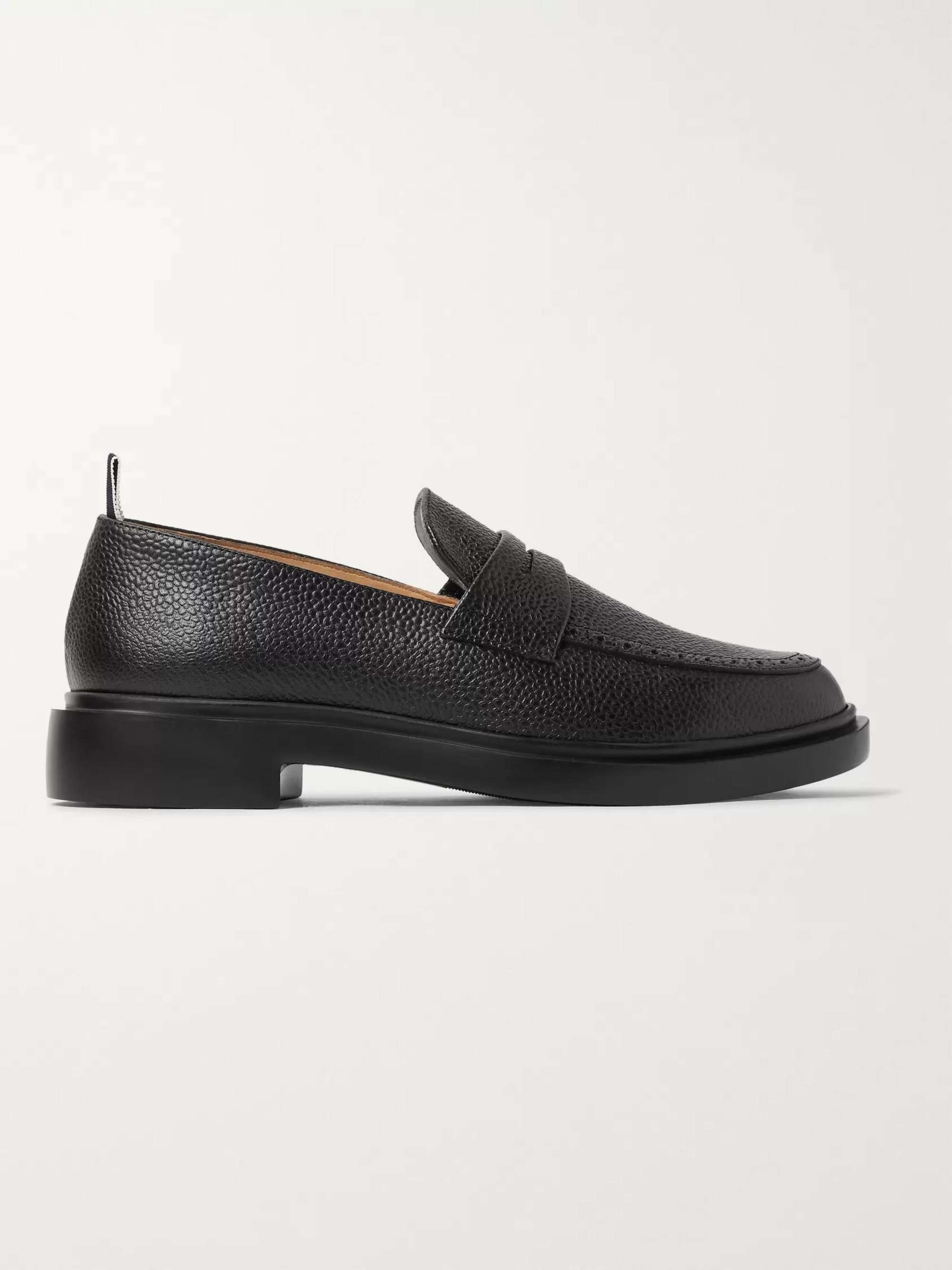THOM BROWNE Pebble-Grain Leather Penny Loafers