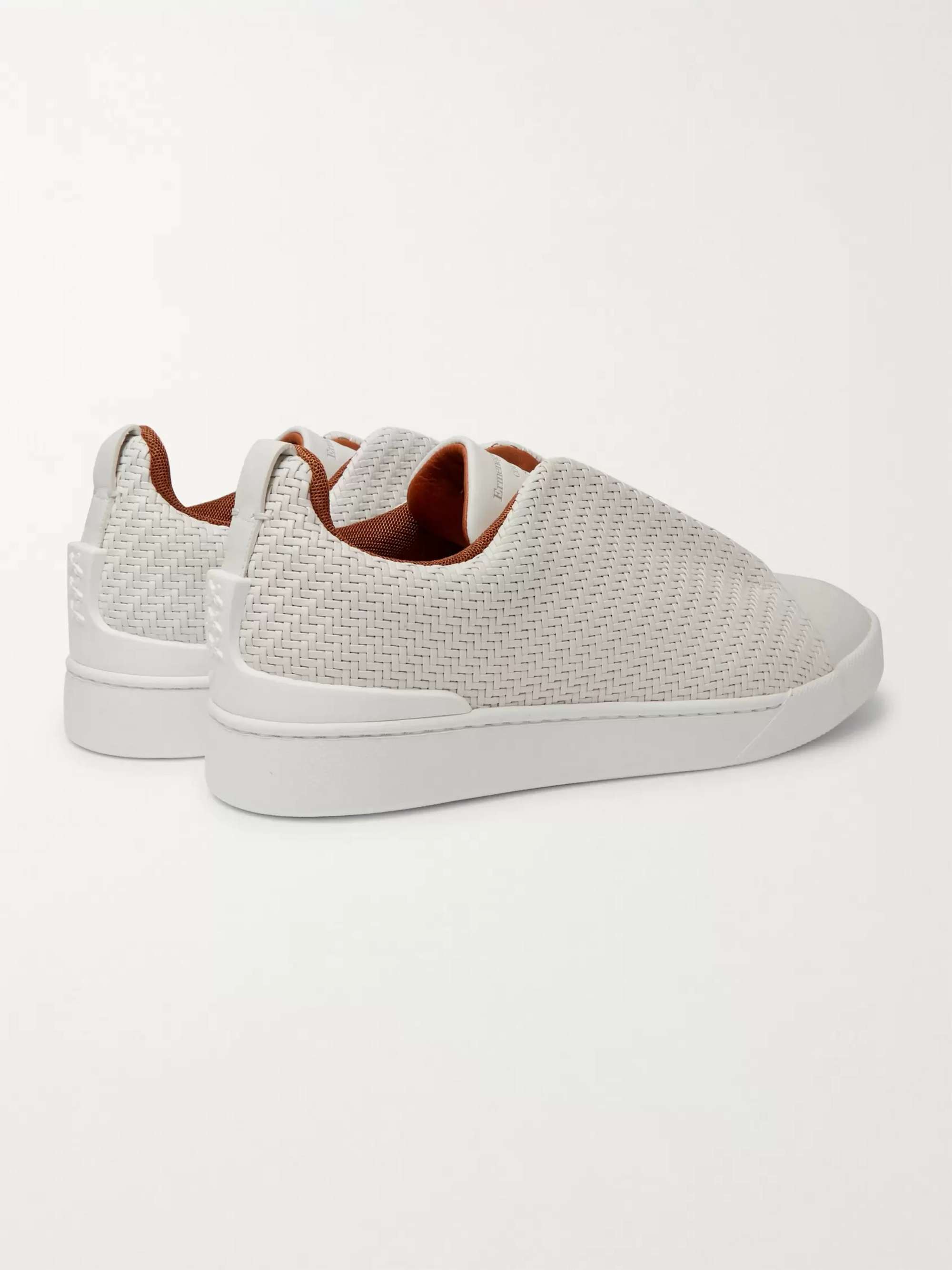ZEGNA Triple Stitch PelleTessuta Leather Slip-On Sneakers