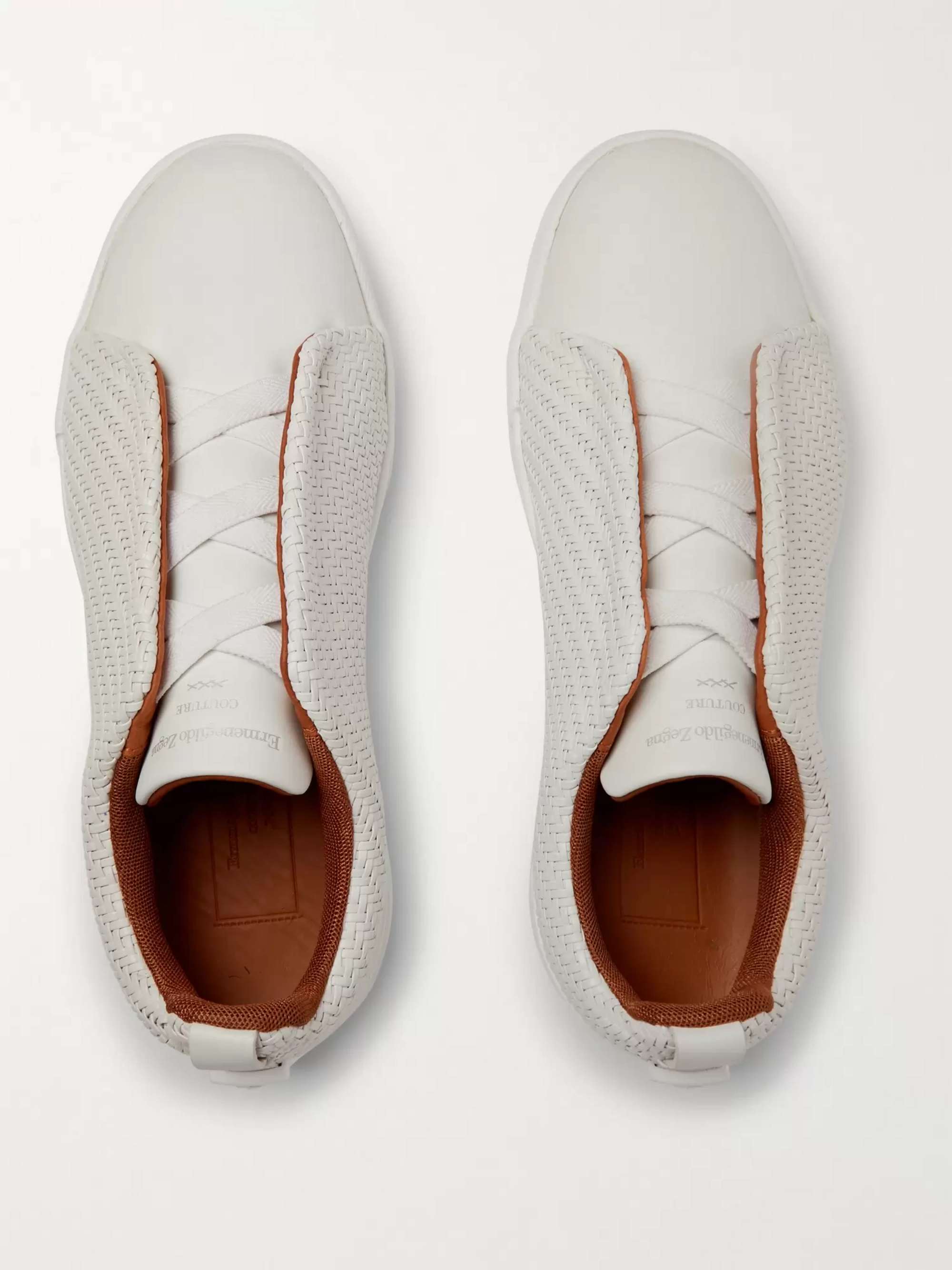 ZEGNA Triple Stitch PelleTessuta Leather Slip-On Sneakers