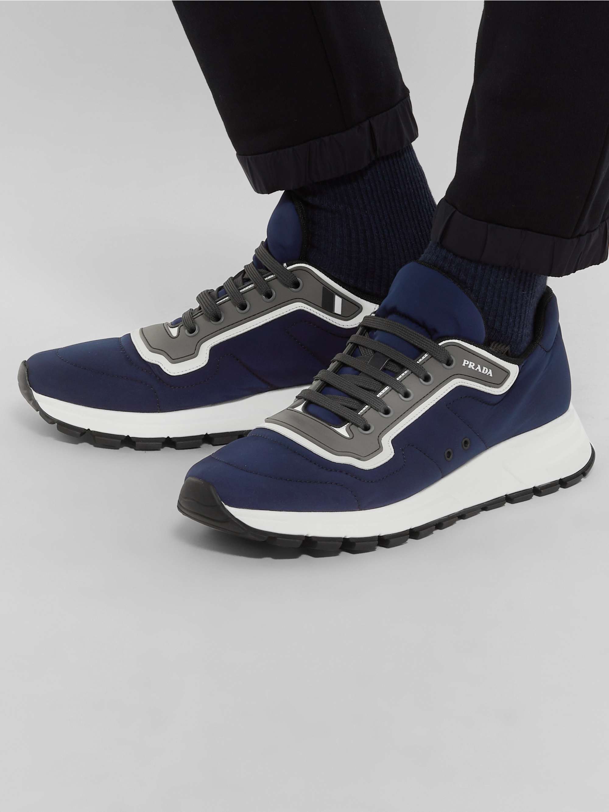 PRADA Match Race Rubber and Leather-Trimmed Nylon Sneakers