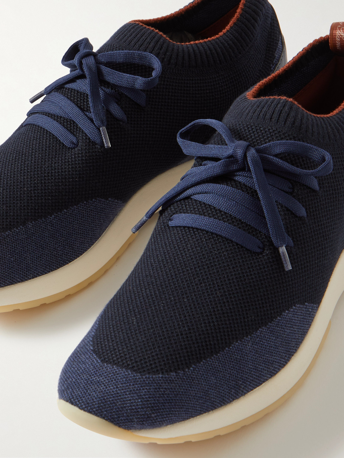 Shop Loro Piana 360 Flexy Walk Leather-trimmed Knitted Wool Sneakers In Blue