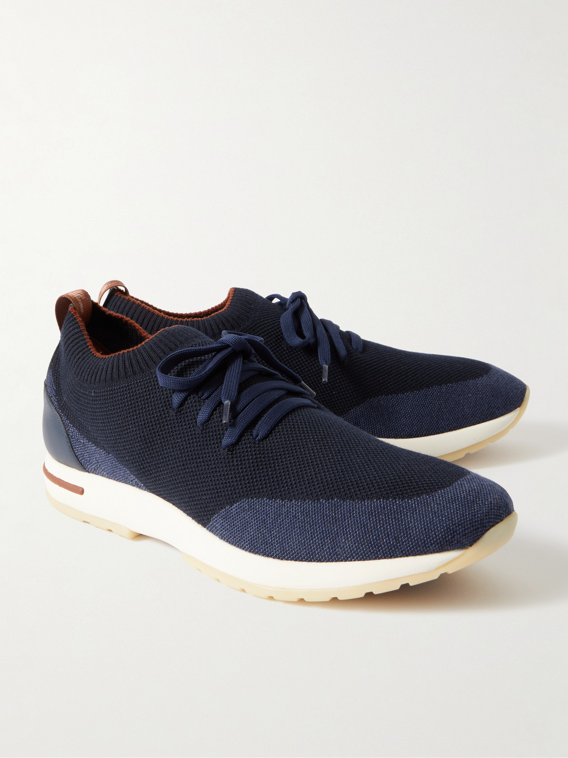 Shop Loro Piana 360 Flexy Walk Leather-trimmed Knitted Wool Sneakers In Blue