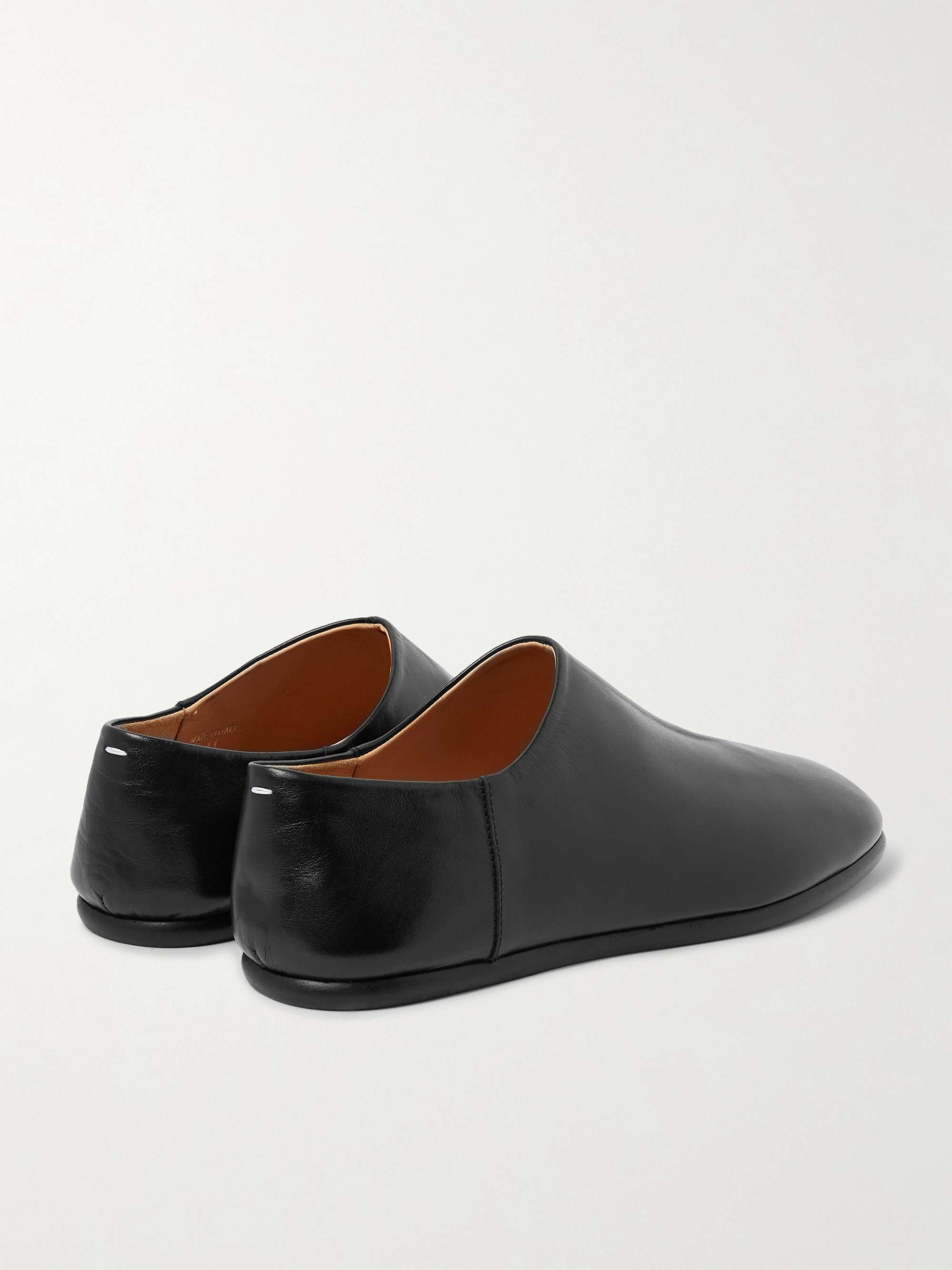 Black Tabi Split-Toe Leather Collapsible-Heel Loafers Black Tabi Split-Toe Leather Collapsible-Heel Loafers