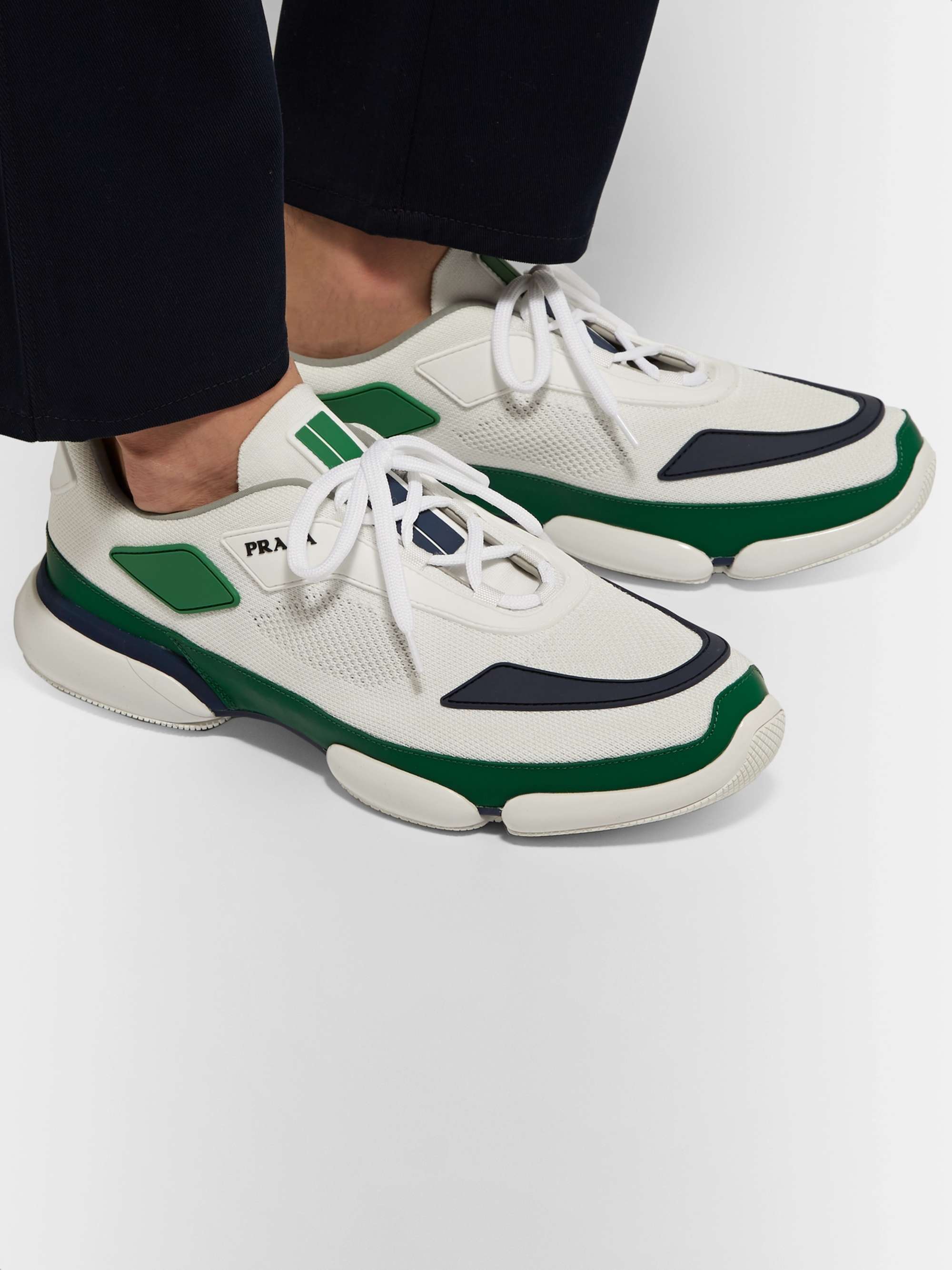 PRADA Cloudbust Mesh, Rubber and Leather Sneakers