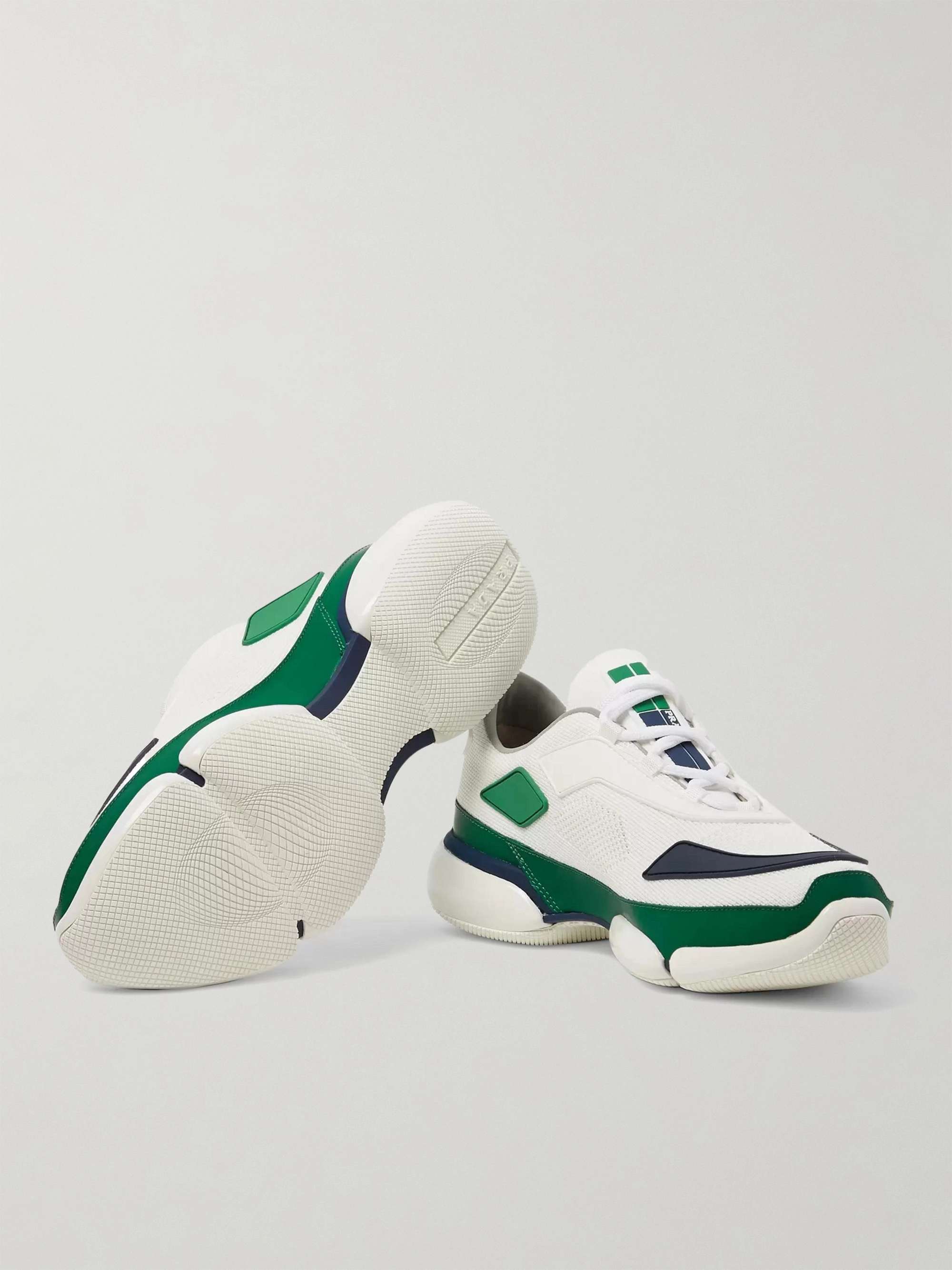 PRADA Cloudbust Mesh, Rubber and Leather Sneakers