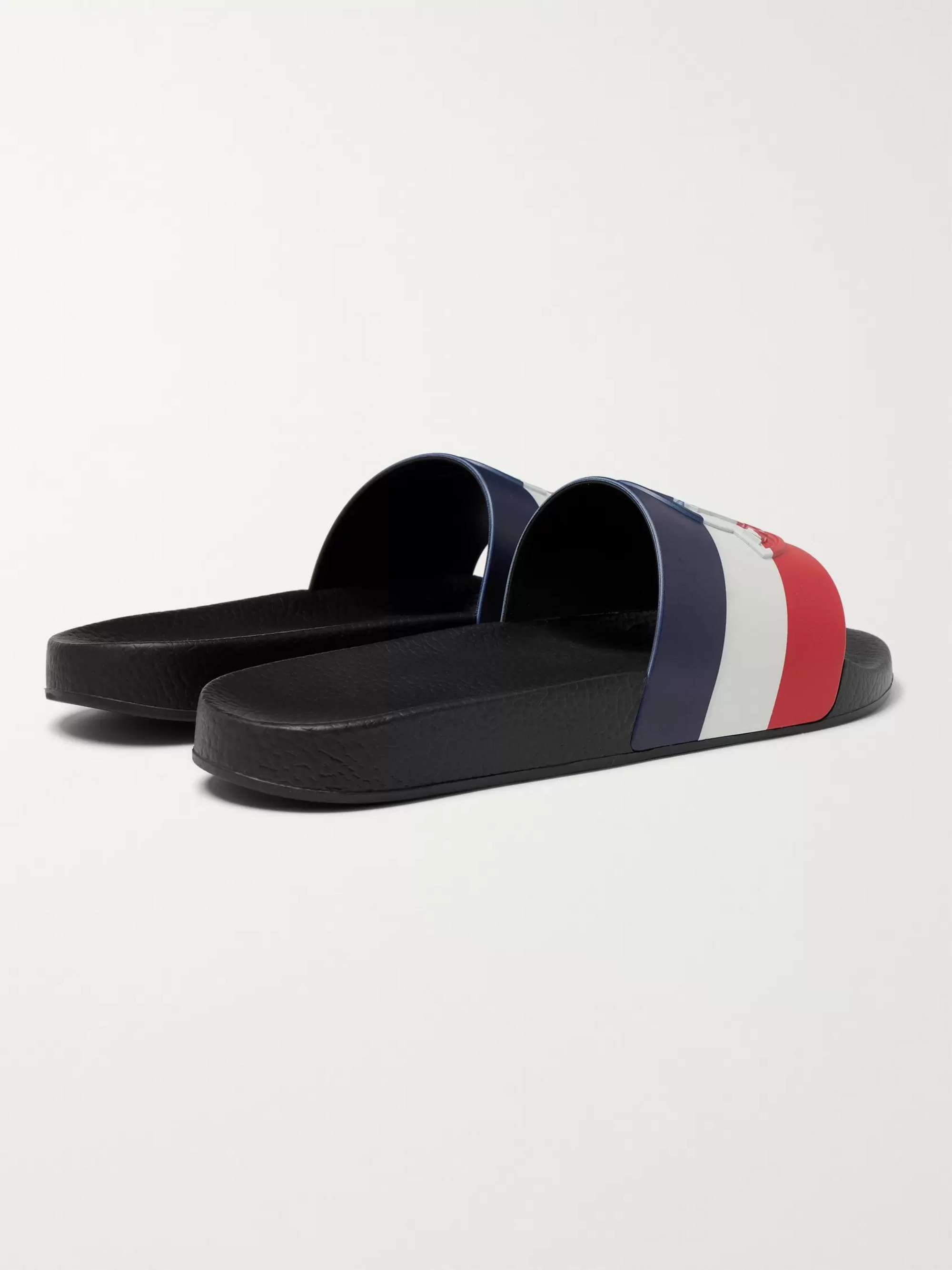 MONCLER Logo-Embossed Striped Rubber Slides